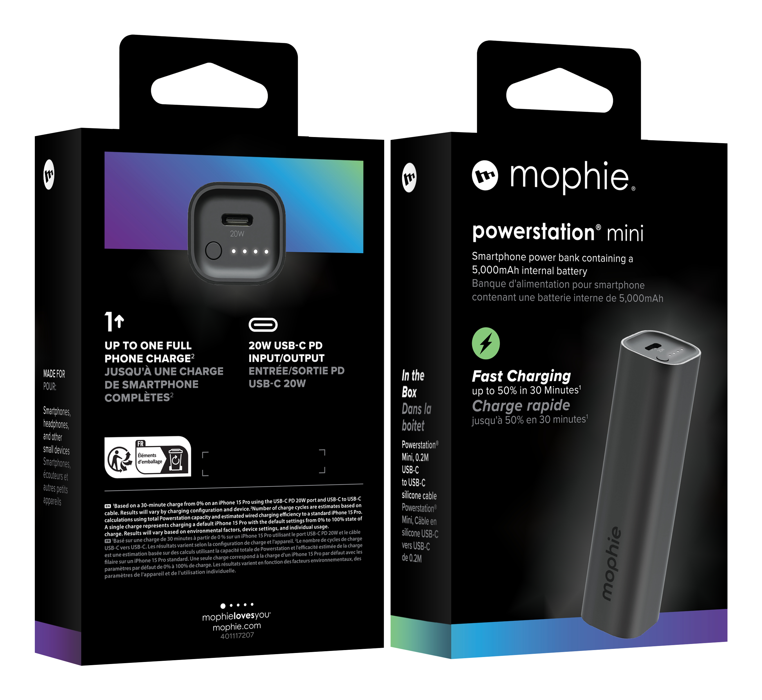Mophie Powerstation Mini mit 5000mAh Akku, 20W USB-C PD, lädt ein iPhone in 30 Min. auf 50%.
