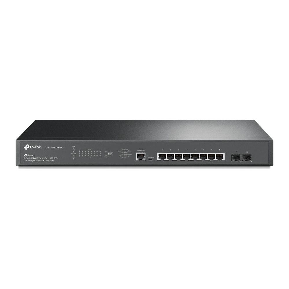 TP-Link TL-SG3210XHP-M2 Managed Switch mit 8 PoE+-Ports und 2 SFP+-Ports.