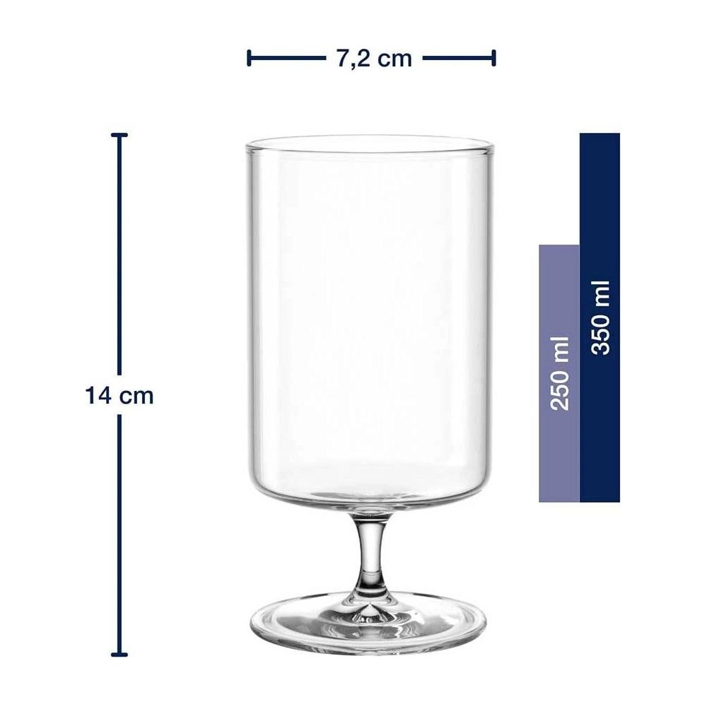Ein klares Glas mit den Maßen 14cm Höhe, 7,2cm Breite. Fassungsvermögen 350ml.