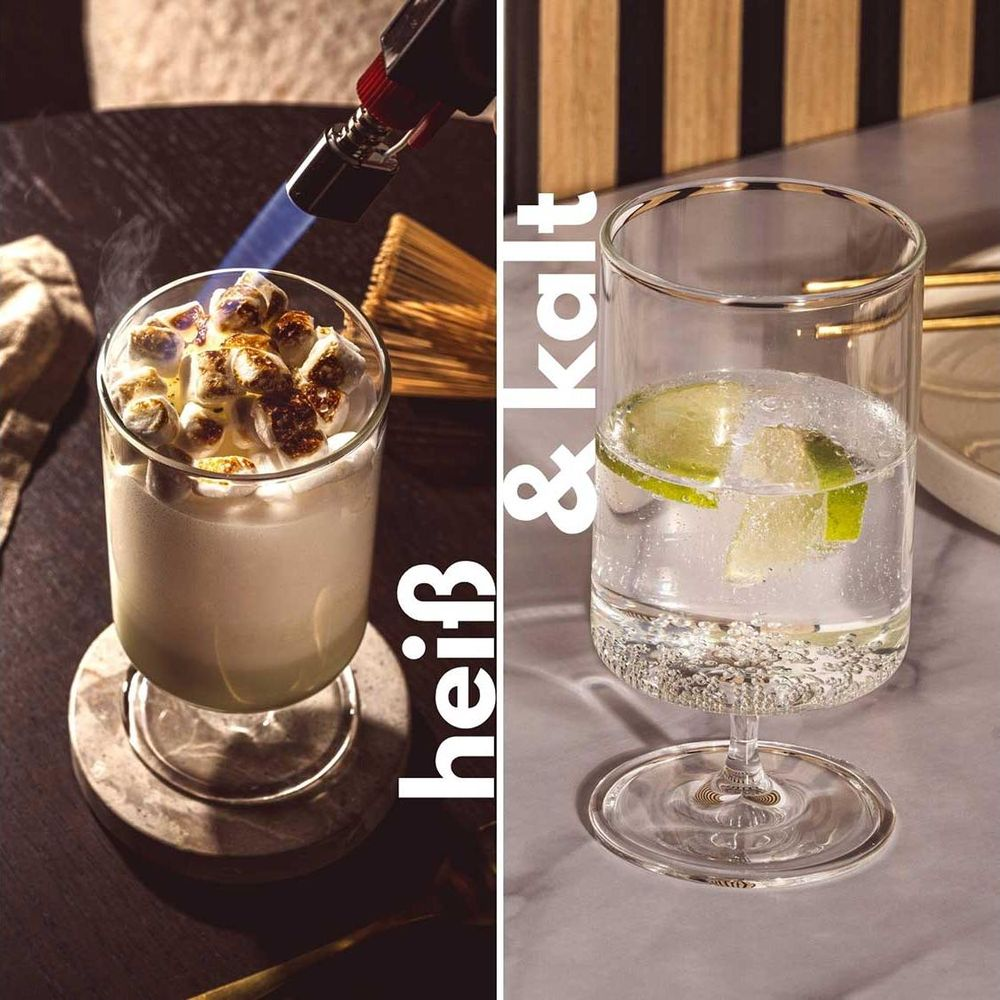 Heiße und kalte Getränke: Mit Fackel geröstete Marshmallows und ein Getränk mit Limette.