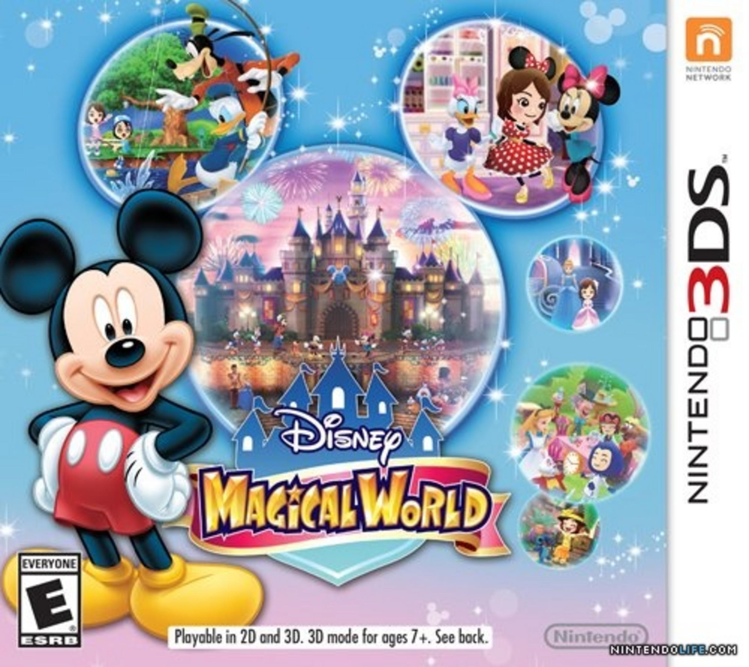 Mickey Maus wirbt für Disney Magical World 3DS mit Schloss und Charakteren.