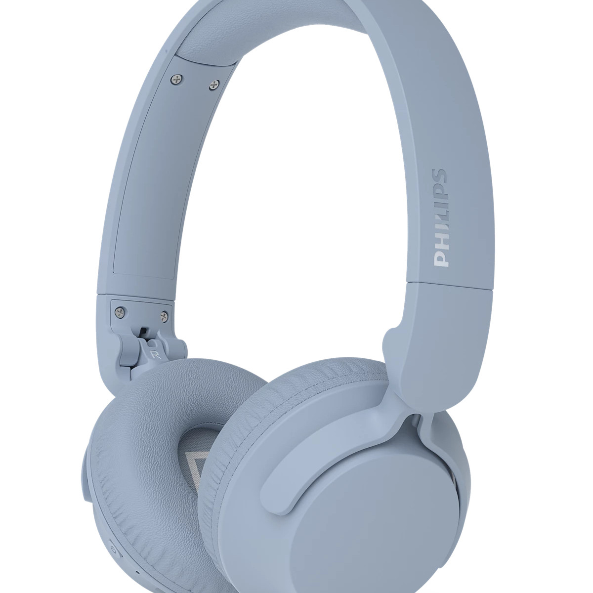 Hellblaue Philips Kopfhörer mit verstellbarem Kopfbügel und gepolsterten Ohrmuscheln. Detailansicht.