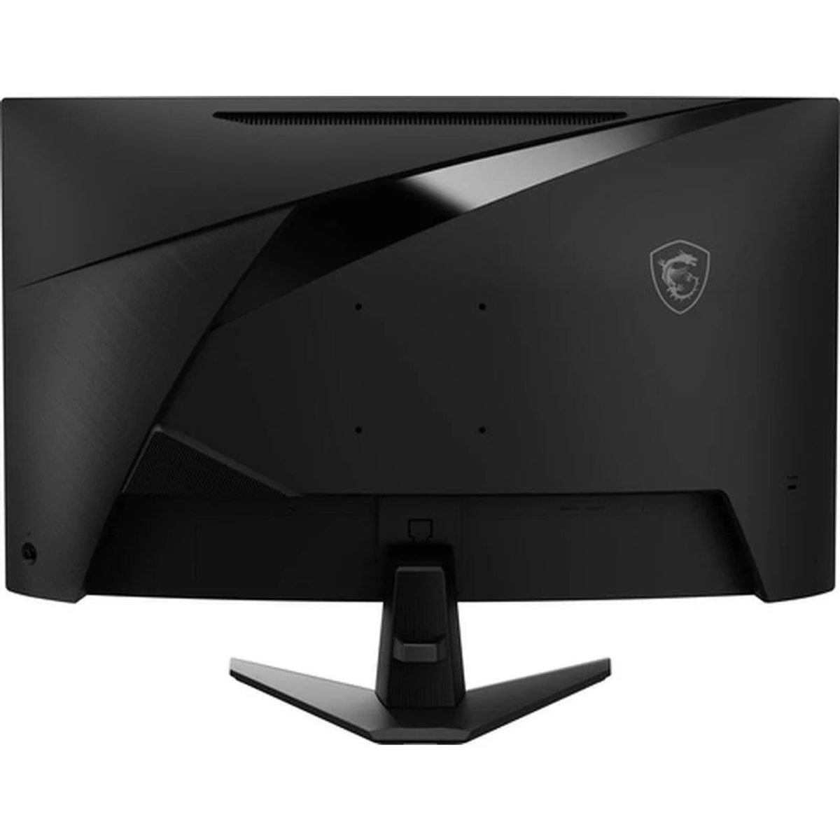Retro monitor MSI nero con supporto. Linee angolate e logo del drago.