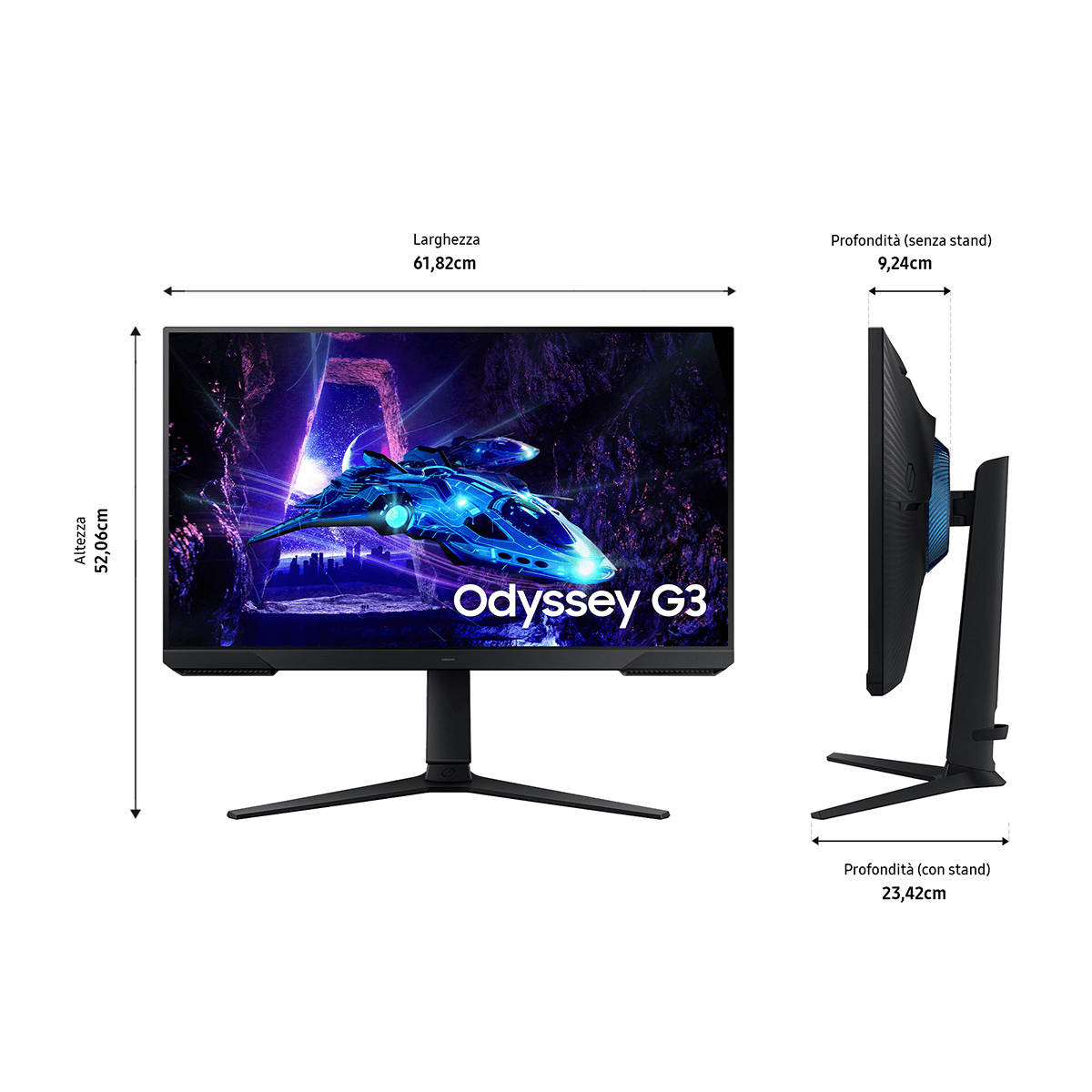 Un monitor con dimensiones, mostrando una nave espacial en pantalla.