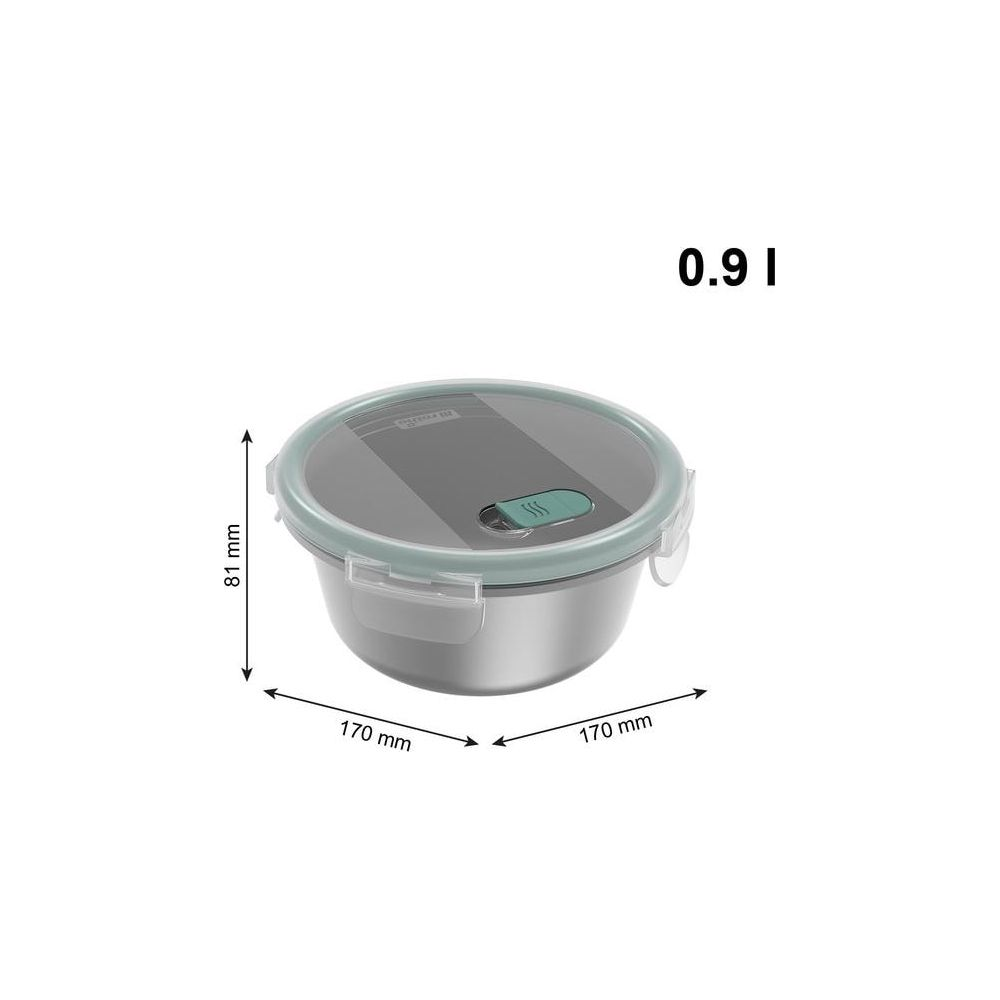 Contenitore in acciaio inox con coperchio, 170x170x81 mm, capacità 0,9 L.