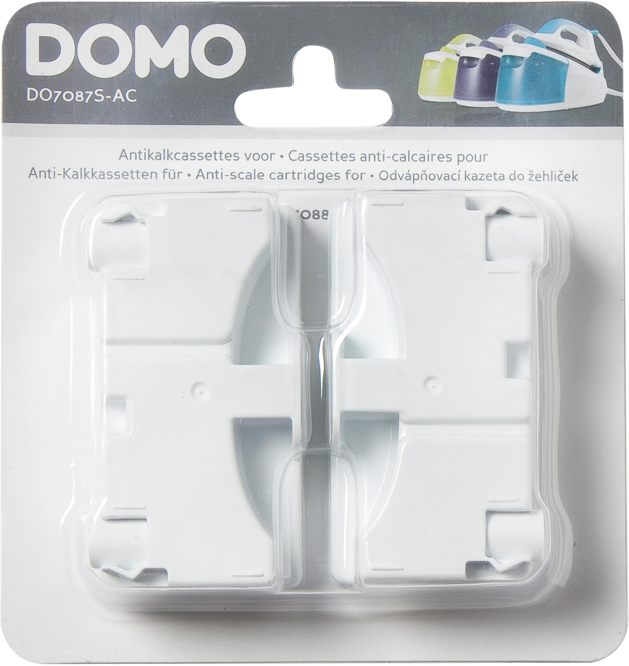 Verpackung mit zwei weißen Kalkschutzfiltern für Bügeleisen.