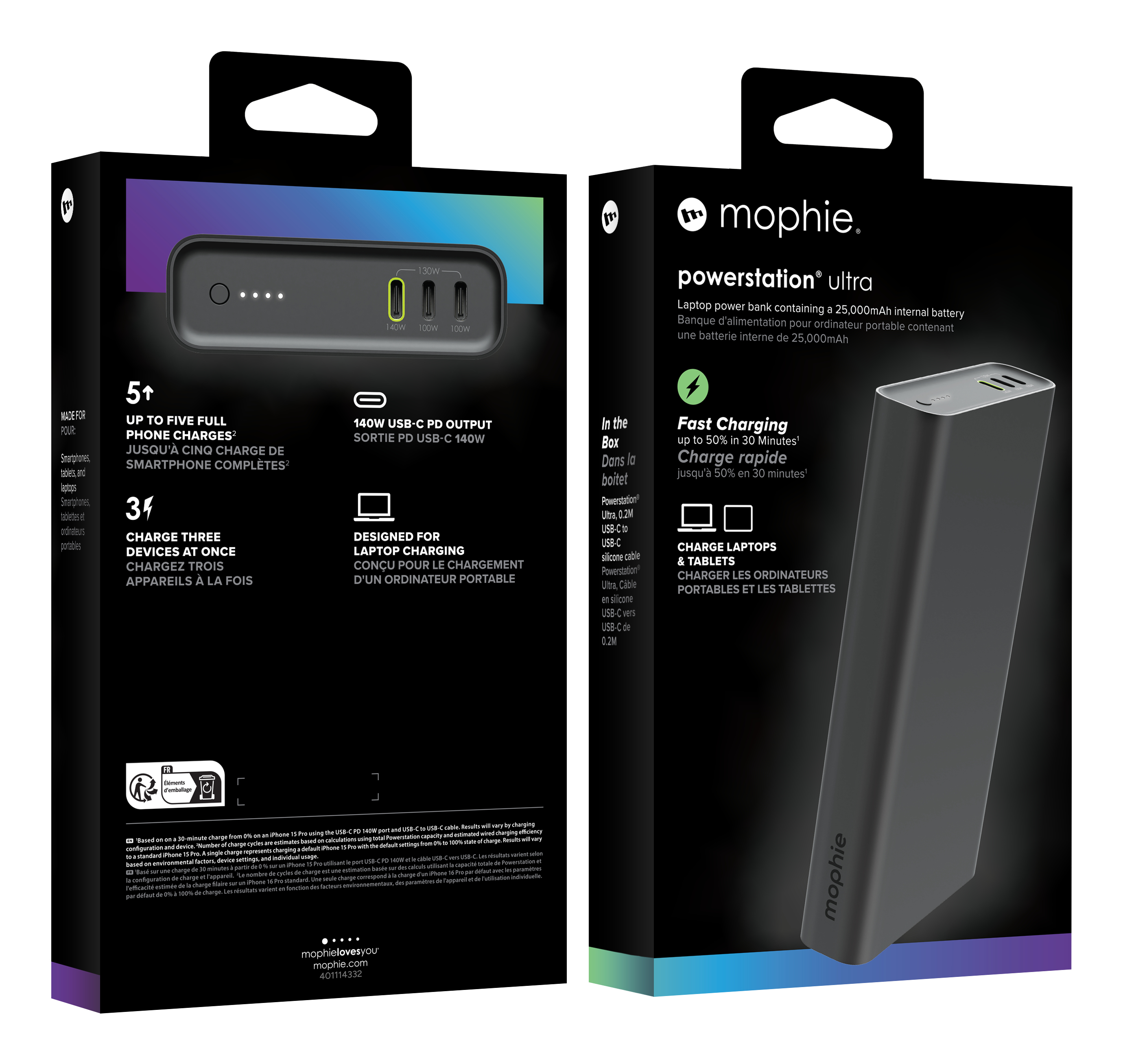 Mophie Powerstation Ultra: power bank nera da 25.000 mAh con USB-C PD da 140W.