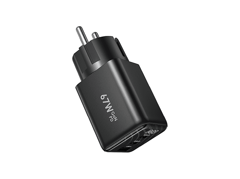 QCY 67W 3 Portlu GaN 2 Adet Type-C 1 Adet USB-A Hızlı Şarj Adaptörü Siyah