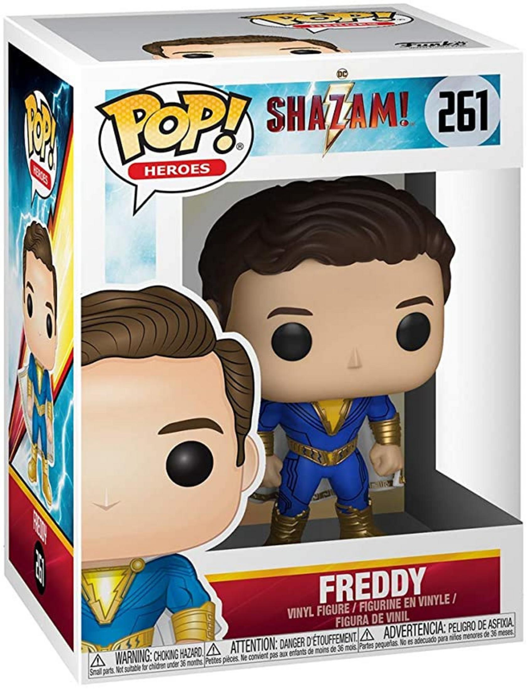Funko Pop! Vinyl Figur von Freddy aus Shazam!, Nr. 261, in der Originalverpackung.