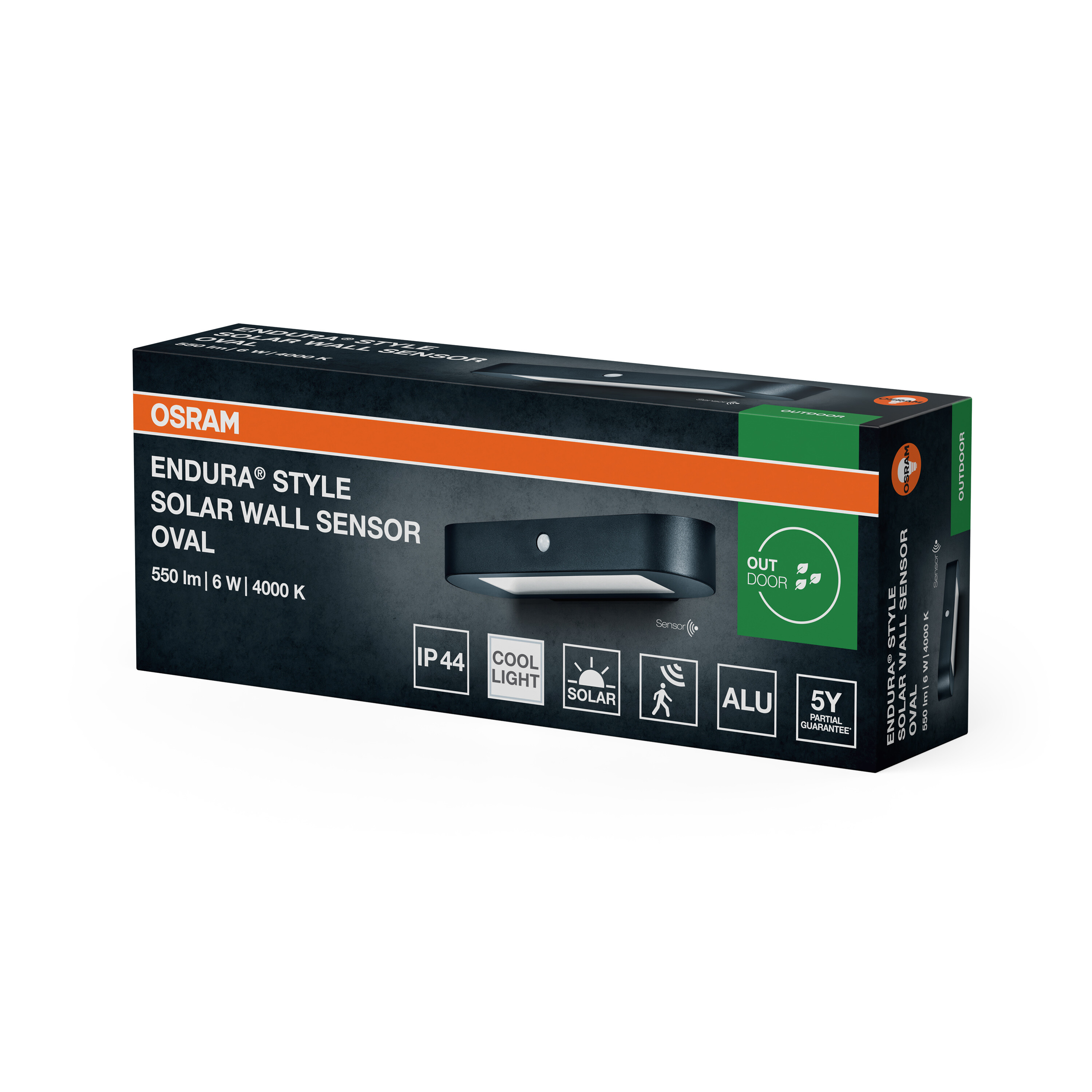 OSRAM Endura Style Solar Wandleuchte Oval, 550lm, 6W, 4000K, IP44, Solar, ALU