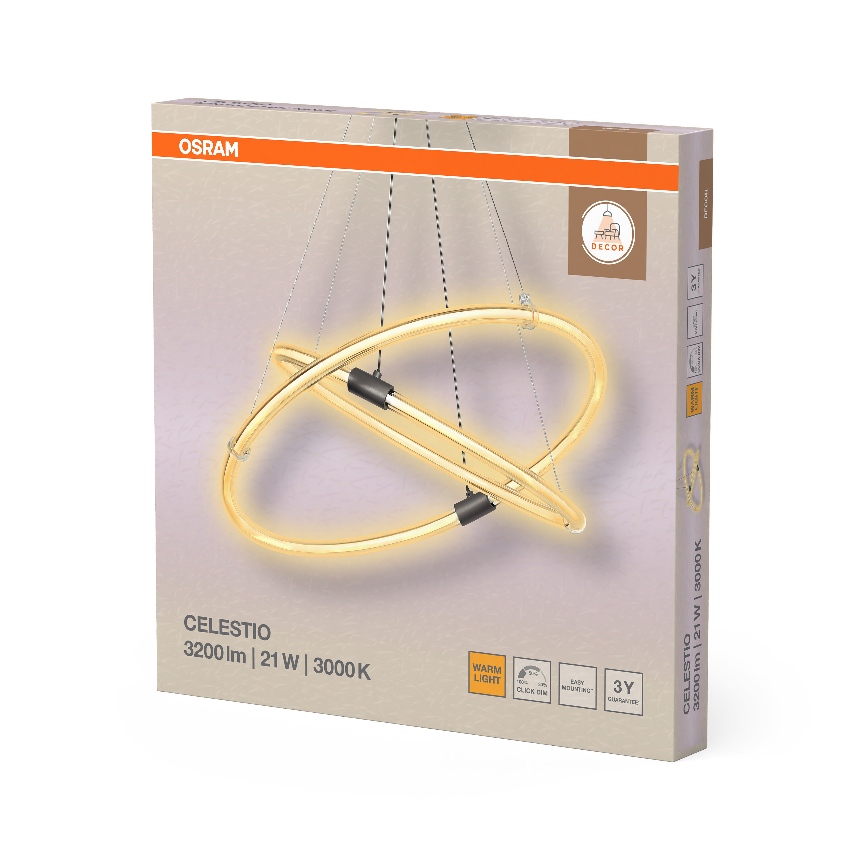 Osram Celestio Deckenleuchte, 3200lm, 21W, 3000K, Warmlicht, Dimmbar, 3 Jahre Garantie.