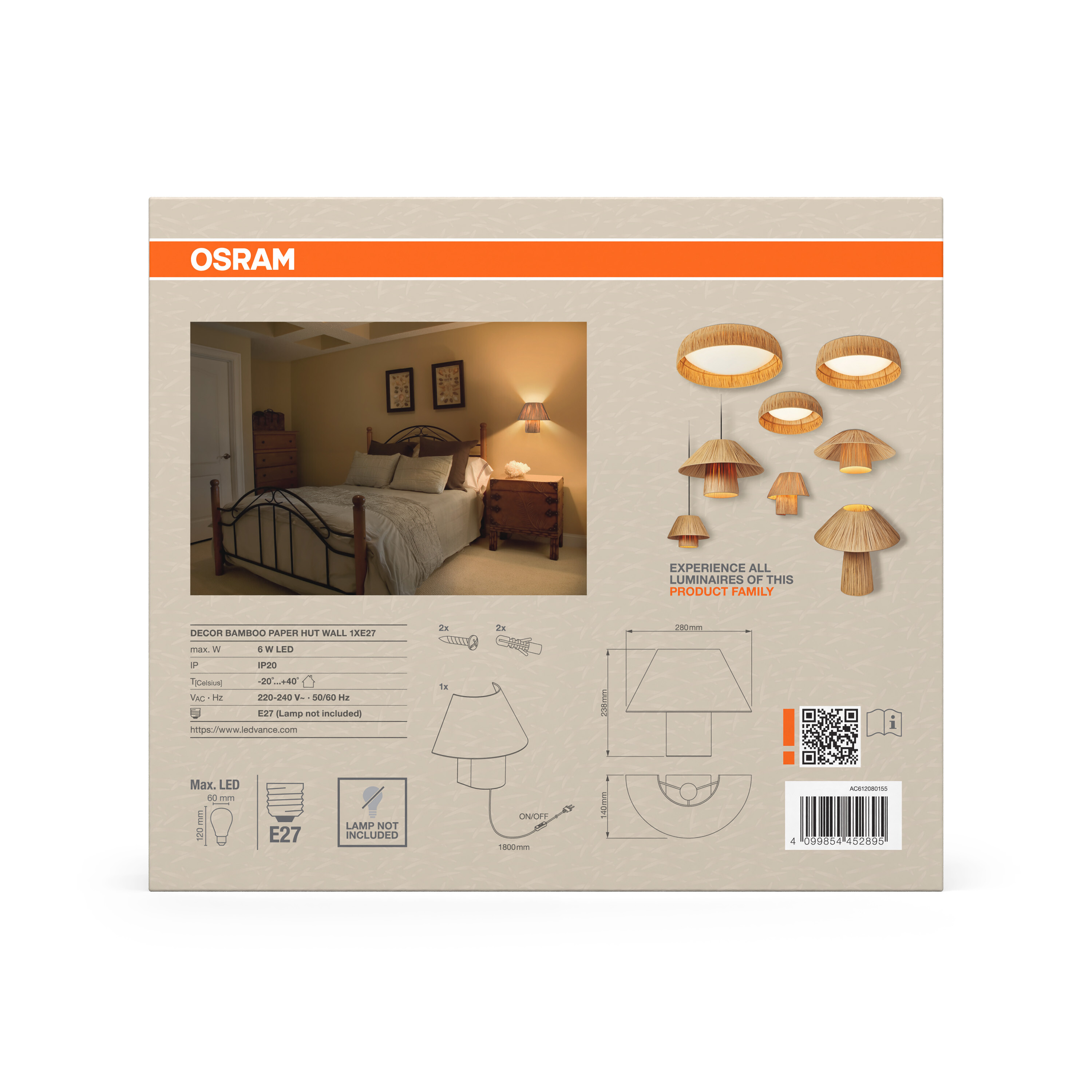 OSRAM Produktbeschreibung: Bambuslampe, Maße, Technische Daten, Lampe nicht enthalten.