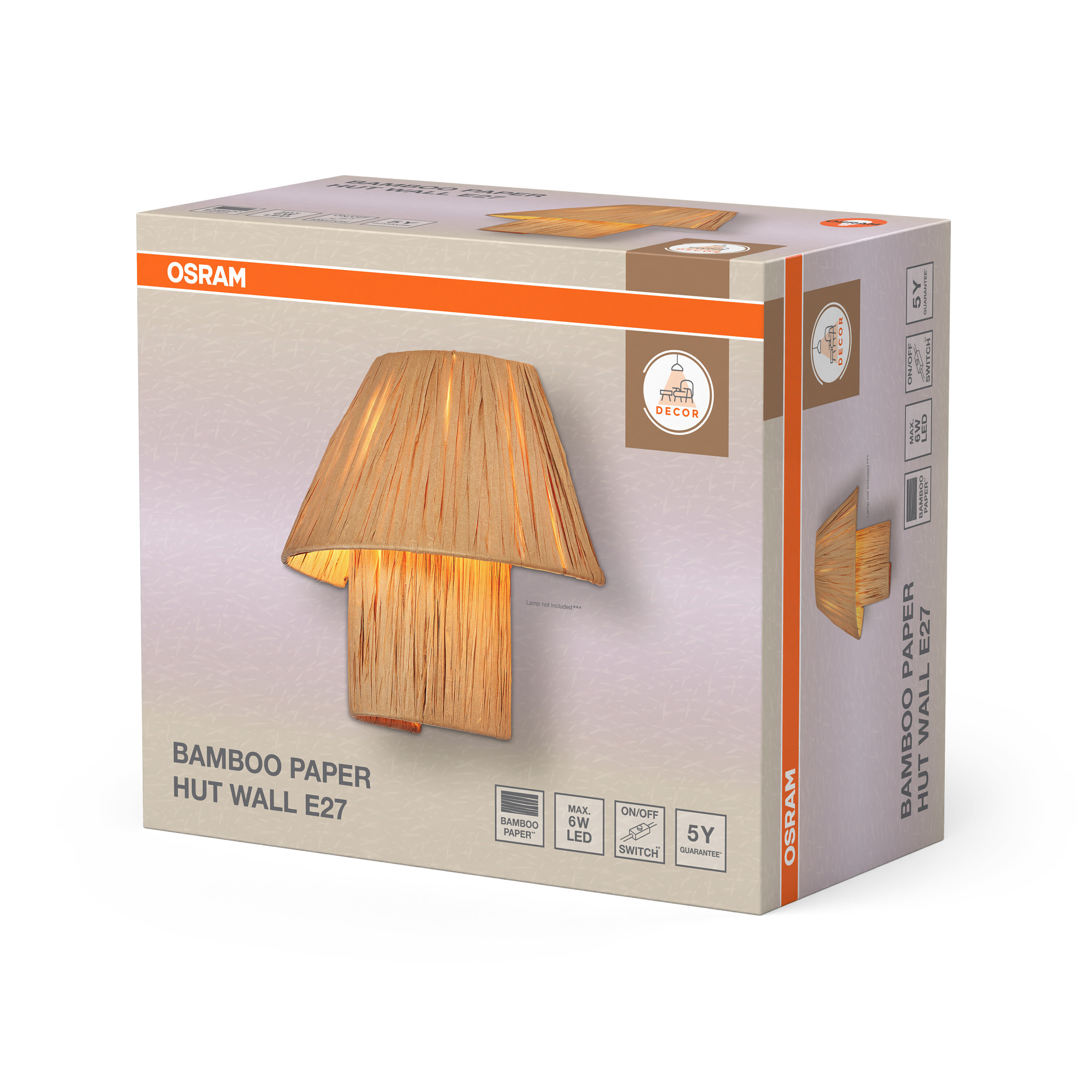 OSRAM Bambuspapier Hut Wandleuchte E27 Verpackung. Hängeleuchte im natürlichen Stil.