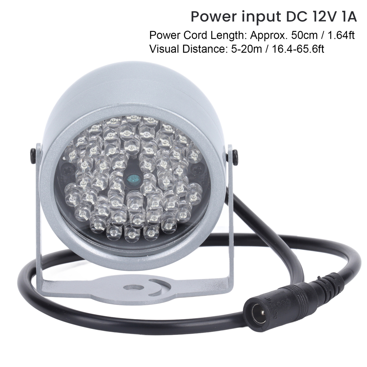 Silbernes IR-Licht mit vielen LEDs und schwarzem Kabel.