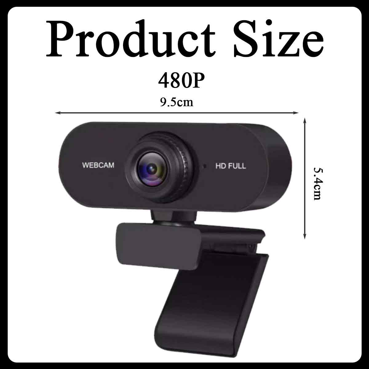 Schwarze Webcam, 9,5 cm breit und 5,4 cm hoch, 480P.