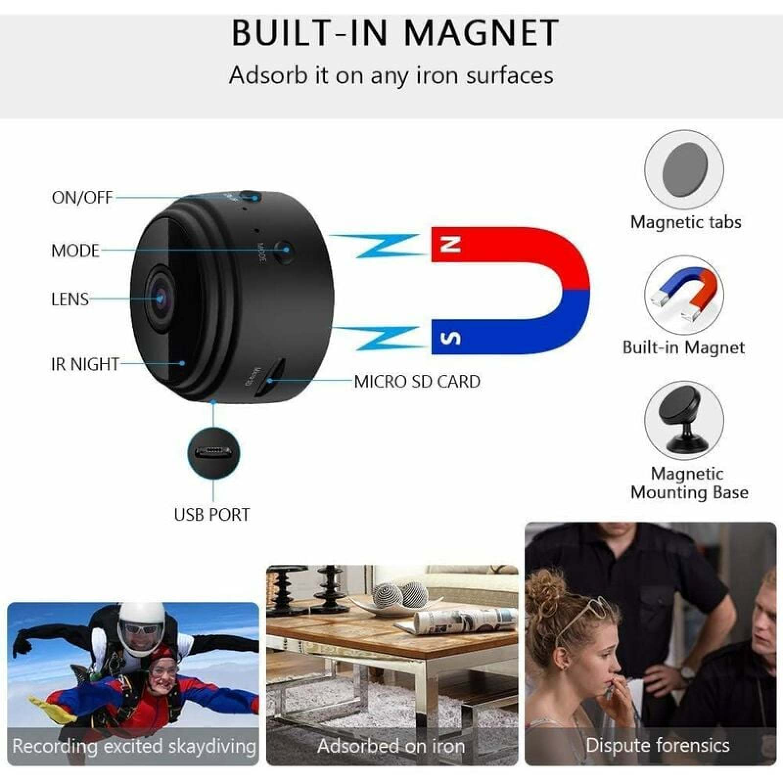 Kamera mit Magnet, Skydiver, Tisch, Streitfall.