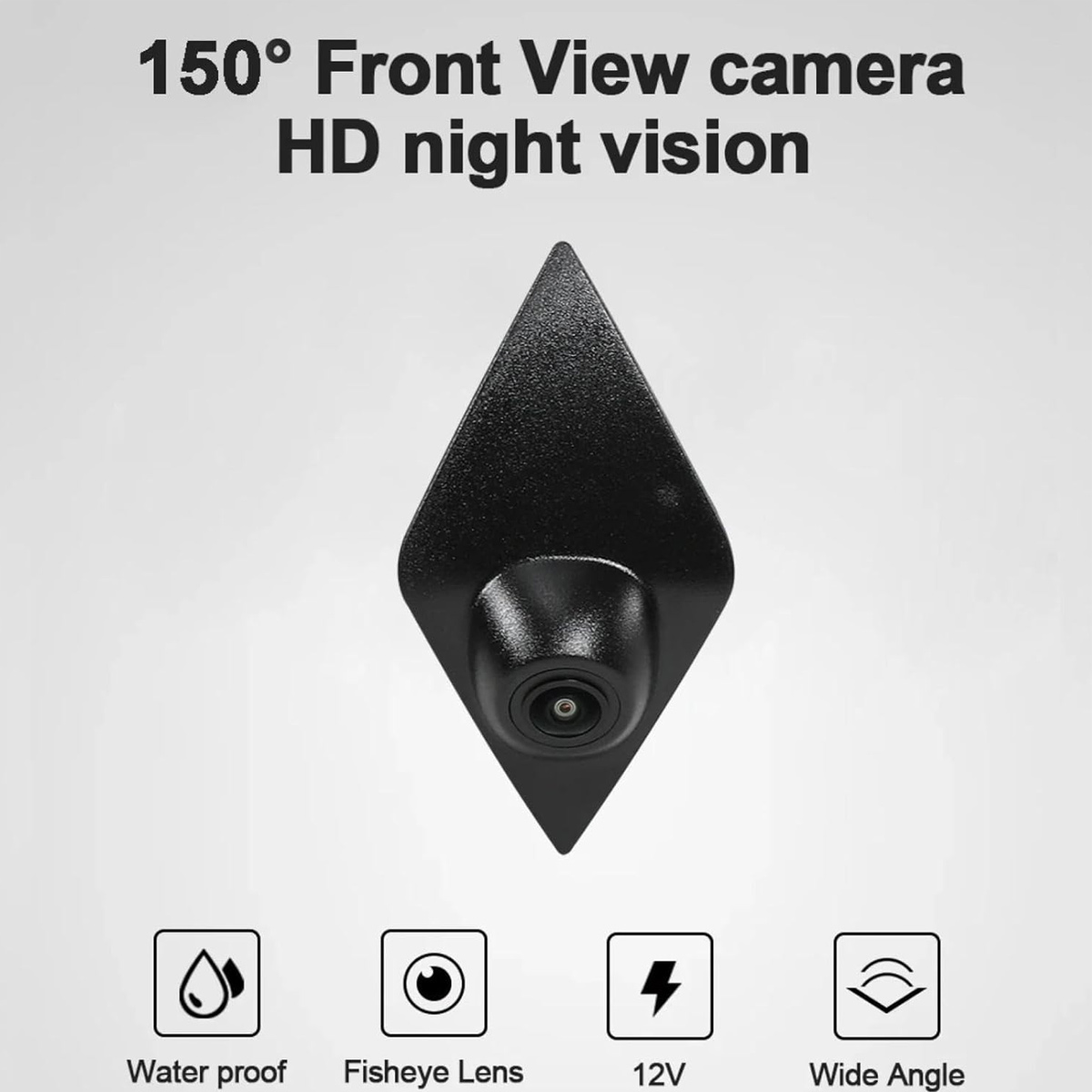 Eine schwarze Frontkamera mit HD-Nachtsicht und 150-Grad-Sichtfeld.