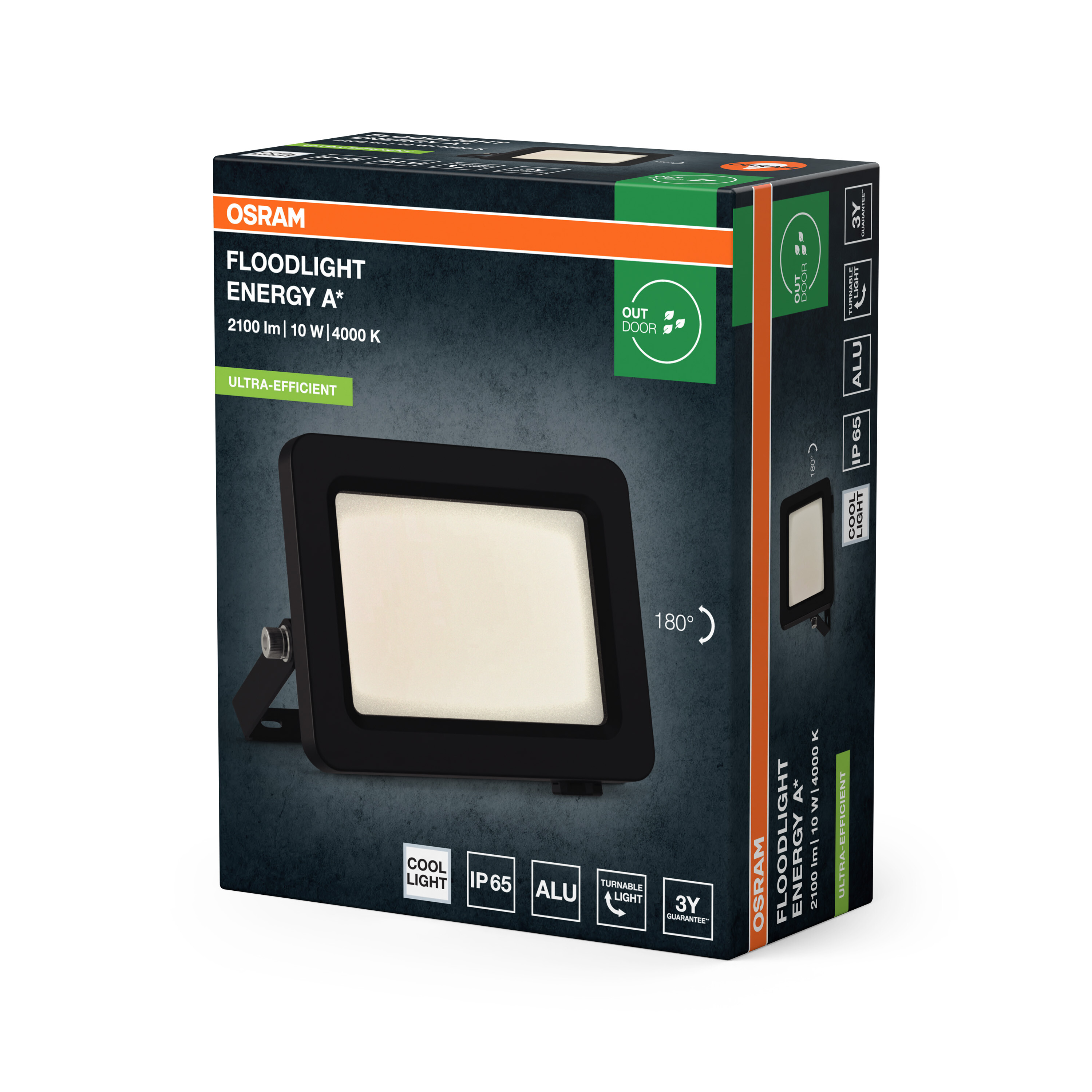 OSRAM Flutlicht Energie A*, 2100lm, 10W, 4000K, IP65, Alu, drehbar, 3 Jahre Garantie.