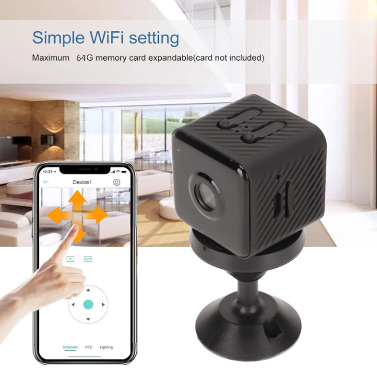 Kamera mit Smartphone-Steuerung und WLAN-Einstellung.