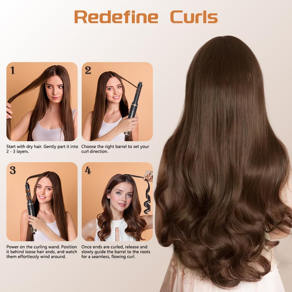 Anleitung zum Locken der Haare in 4 Schritten mit einem Lockenstab.