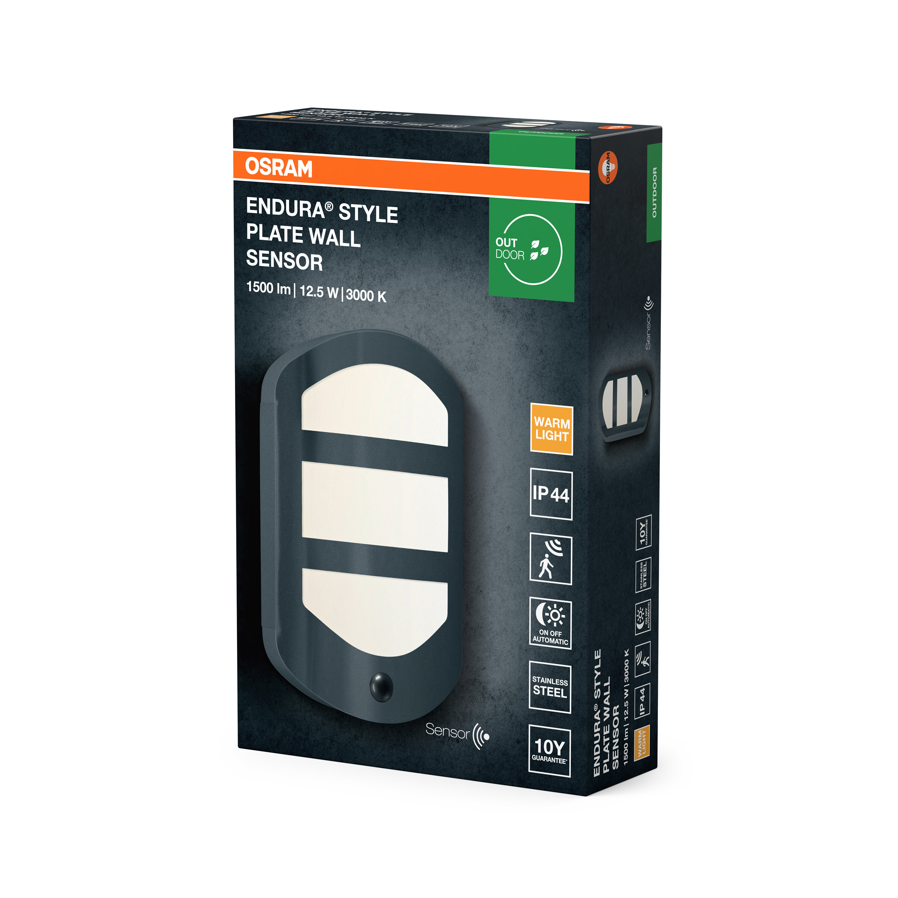 Osram Endura Style Wandleuchte mit Sensor, 1500 lm, 12.5 W, 3000 K, IP44.