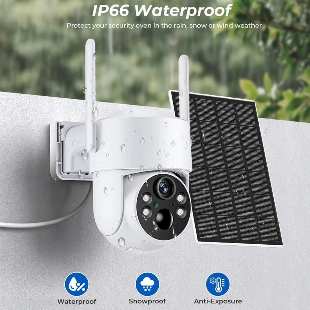IP66 wasserdichte Überwachungskamera mit Solarpanel, wetterfest.