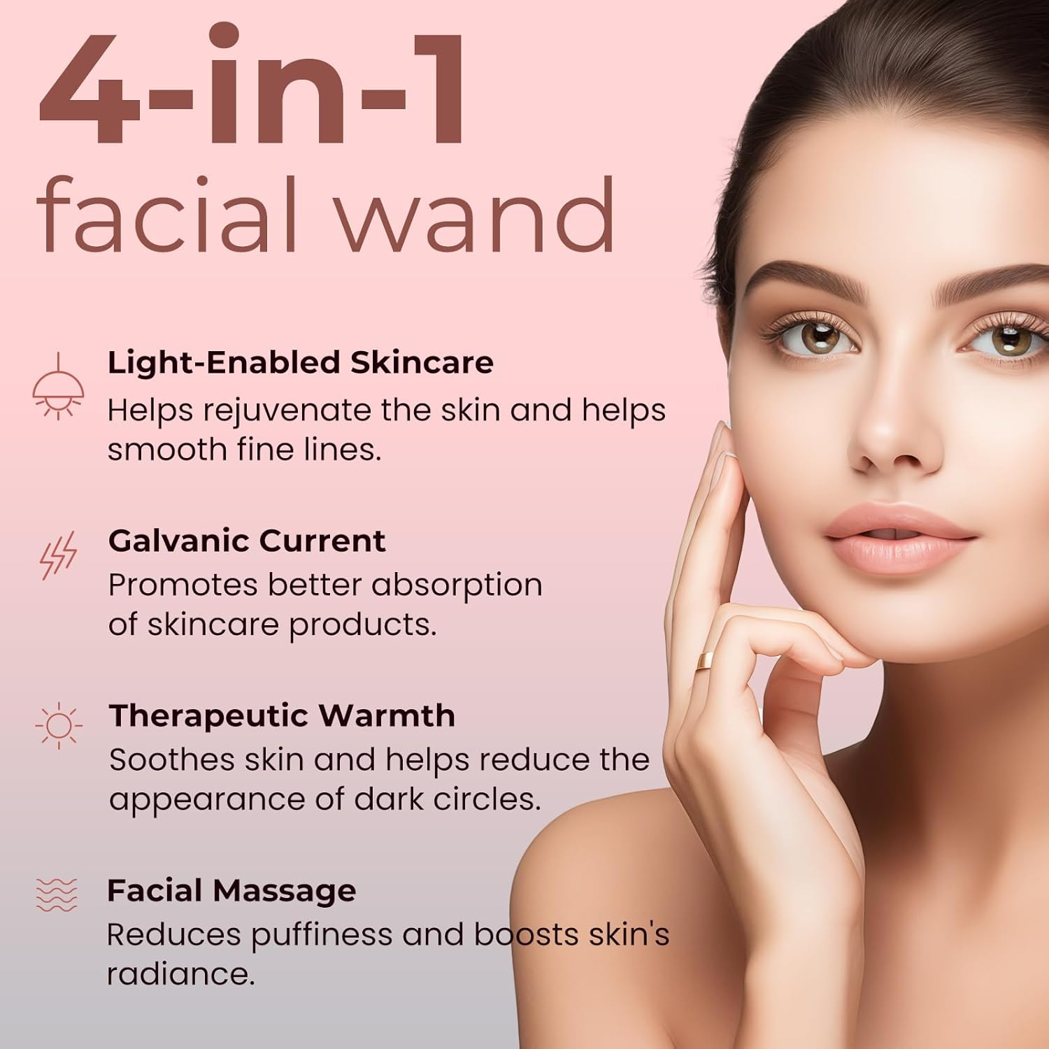 4-in-1 Gesichts-Wand für Hautpflege. Mit Licht, galvanischem Strom, Wärme, Massage.