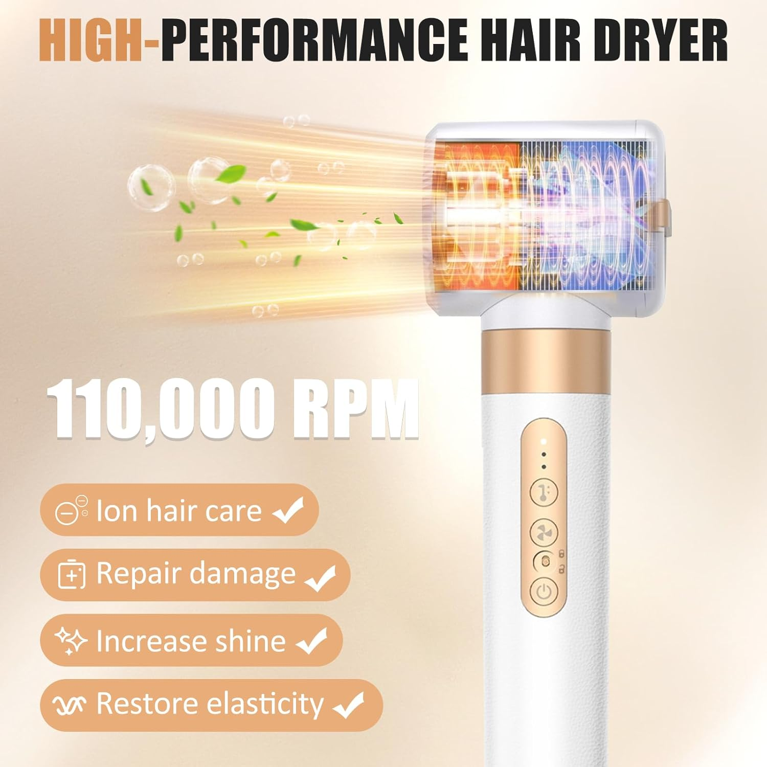 Ein Hightech-Haartrockner mit 110.000 U/min und Ionenpflege.
