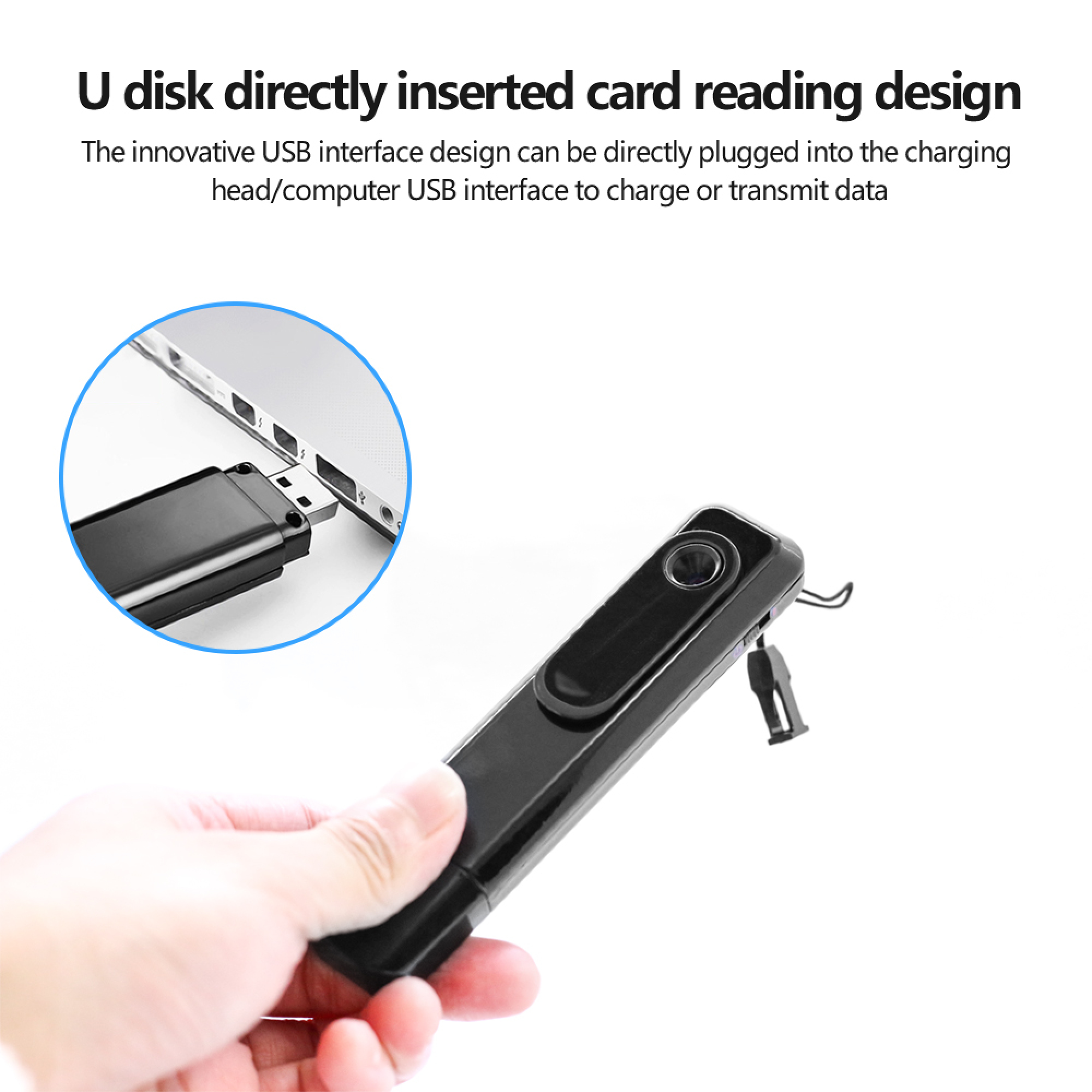Eine Hand hält einen schwarzen USB-Stick, der in einen Laptop-USB-Anschluss gesteckt wird.