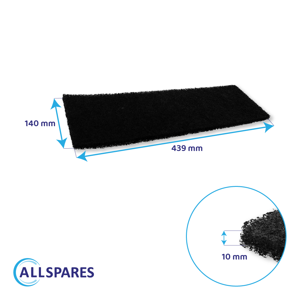 Filtro nero, 439x140mm, 10mm di spessore. Logo ALLSPARES.