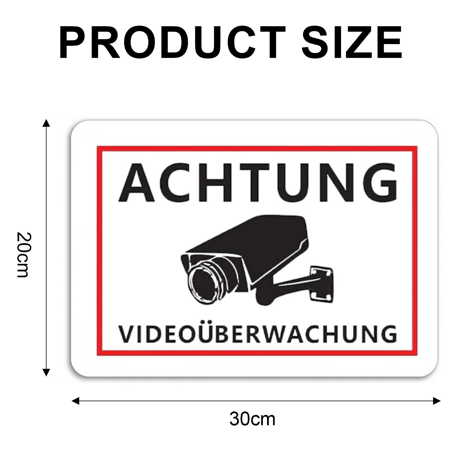 Warnschild mit Überwachungskamera-Symbol und Text: ACHTUNG VIDEOÜBERWACHUNG.