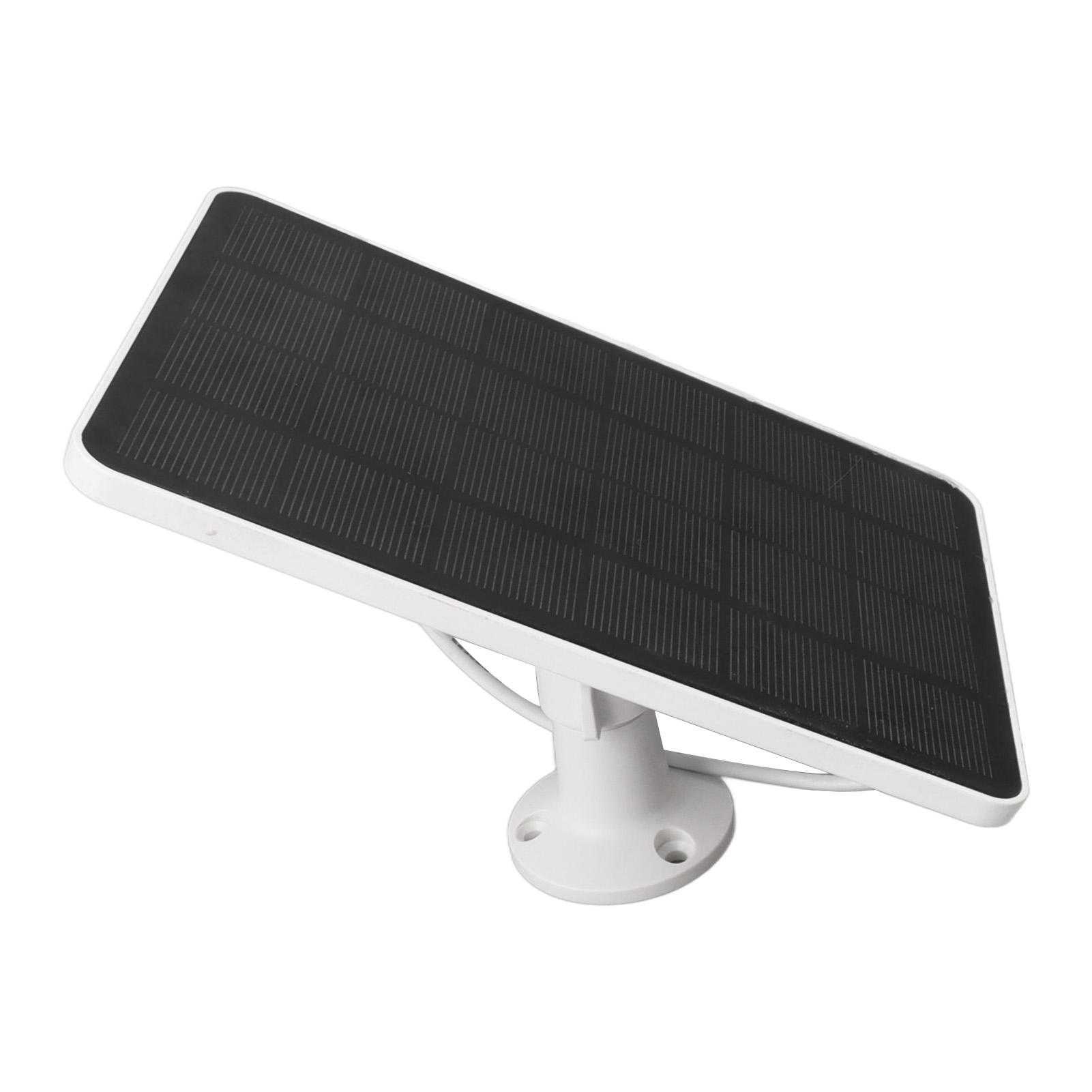 Ein weißes Solarpanel mit schwarzer Oberfläche und Halterung.