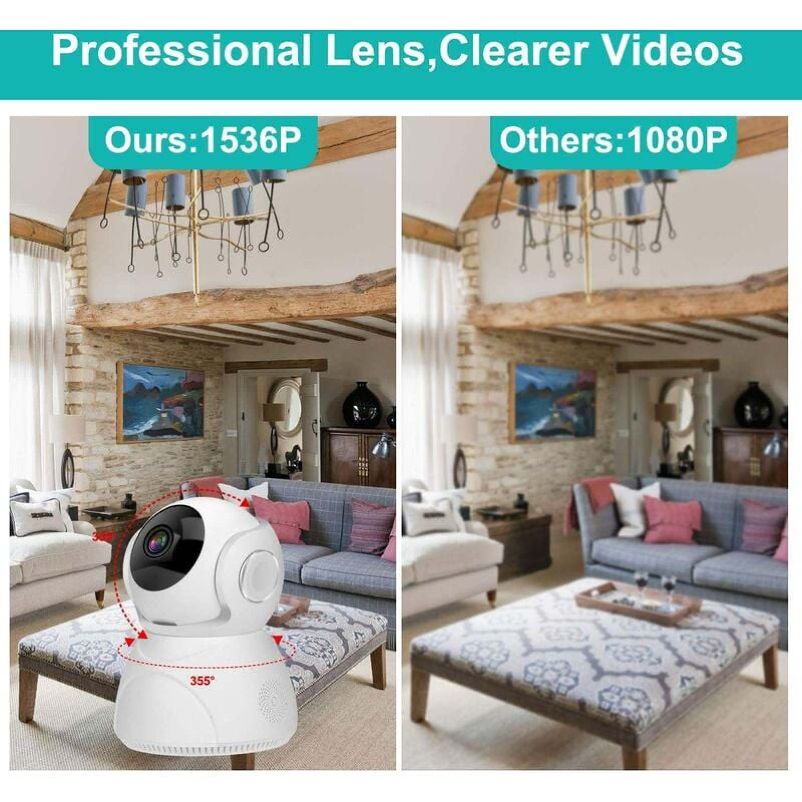 Vergleich von Überwachungskameras: Links 1536P, rechts 1080P. Wohnzimmer-Szene.