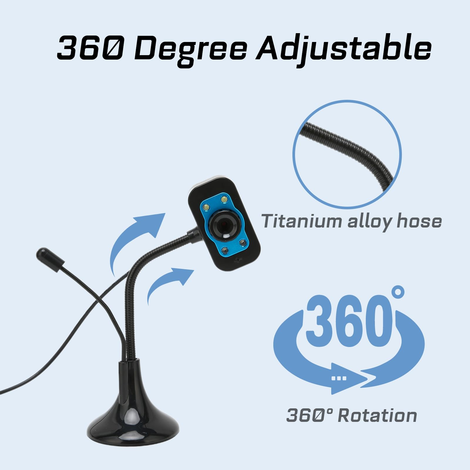 Webcam mit flexibler Halterung, 360 Grad einstellbar und drehbar.