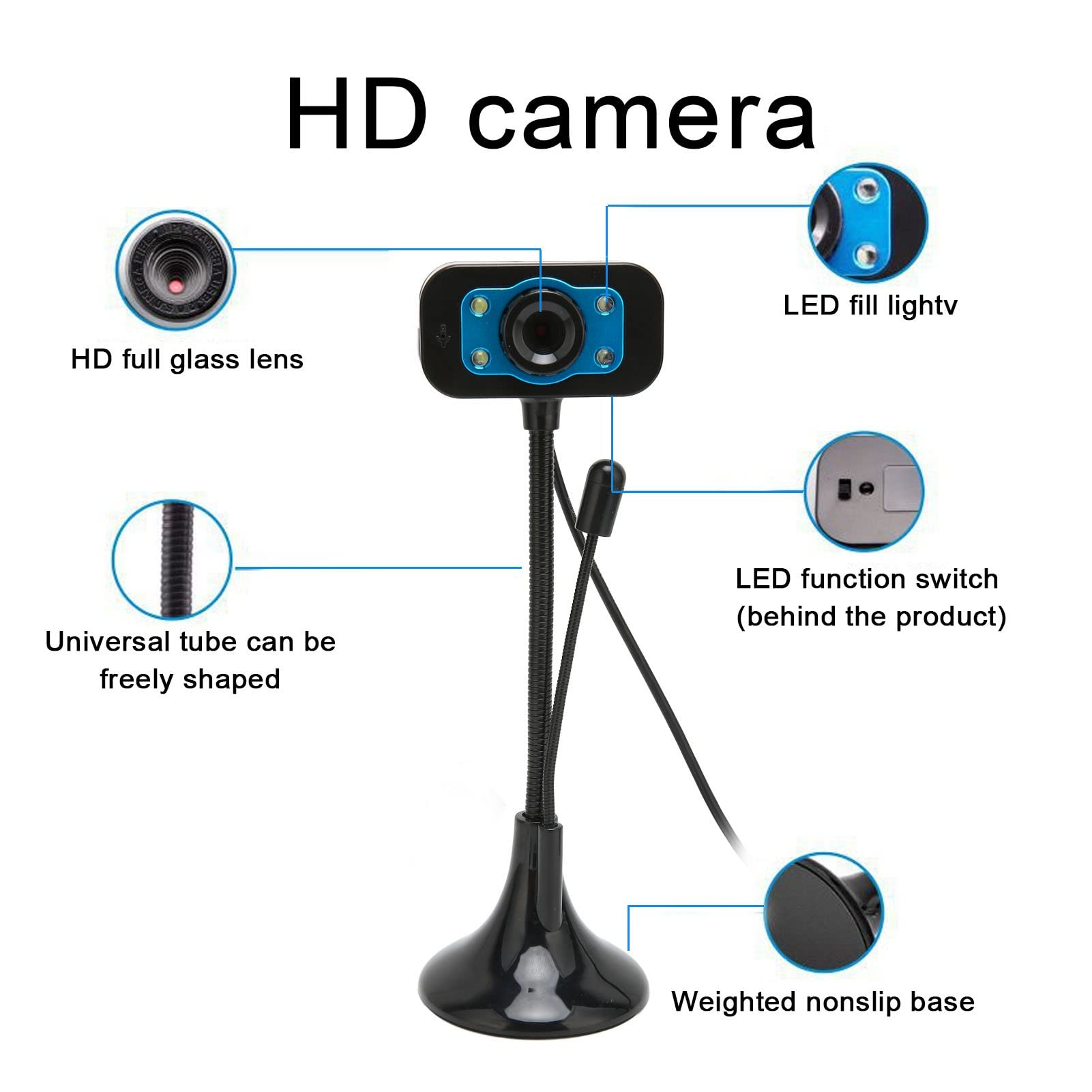 DRAVIX 480P HD USB Kamera Mikrofon Licht, Webcam