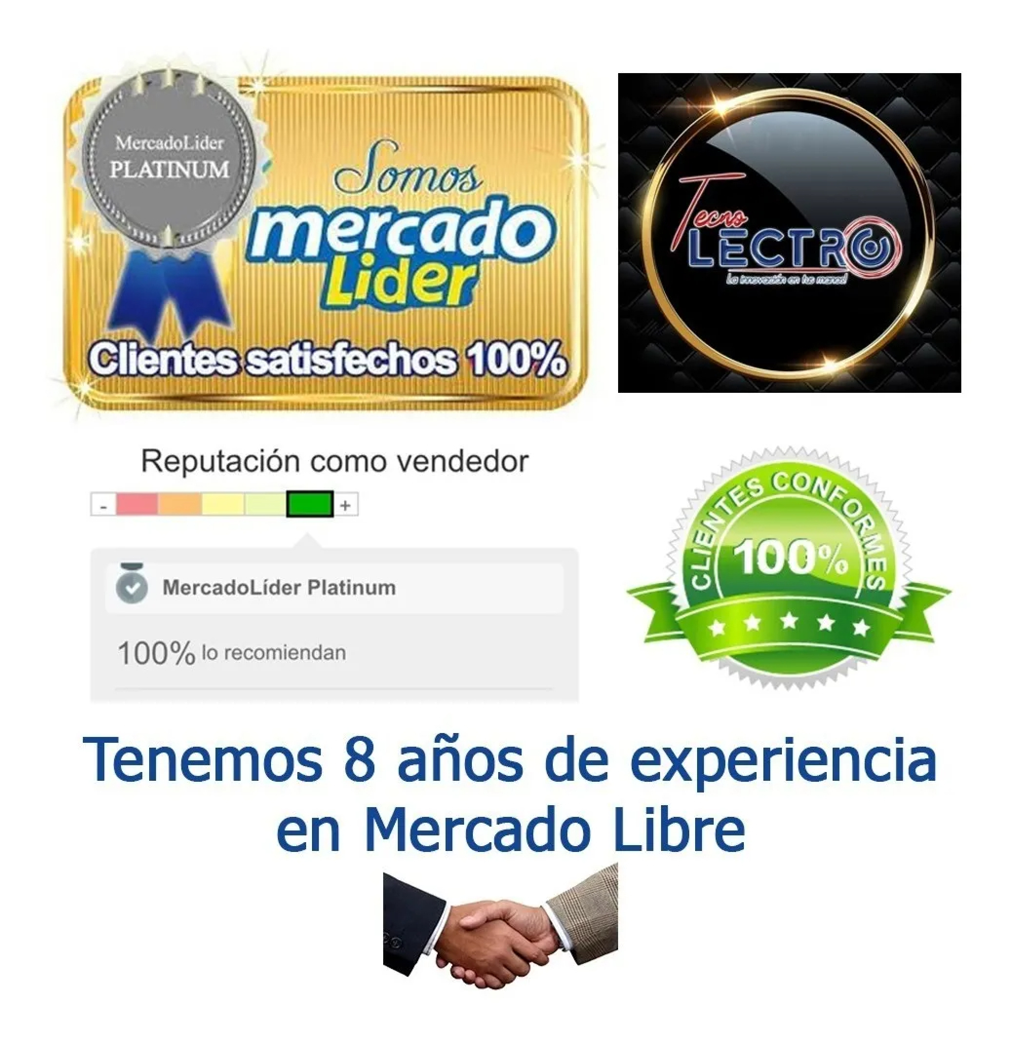 Abzeichen für MercadoLider Platinum, 'Somos Mercado Lider', 'Tecno ELECTRO' Logo, Wertung und Händeschütteln.