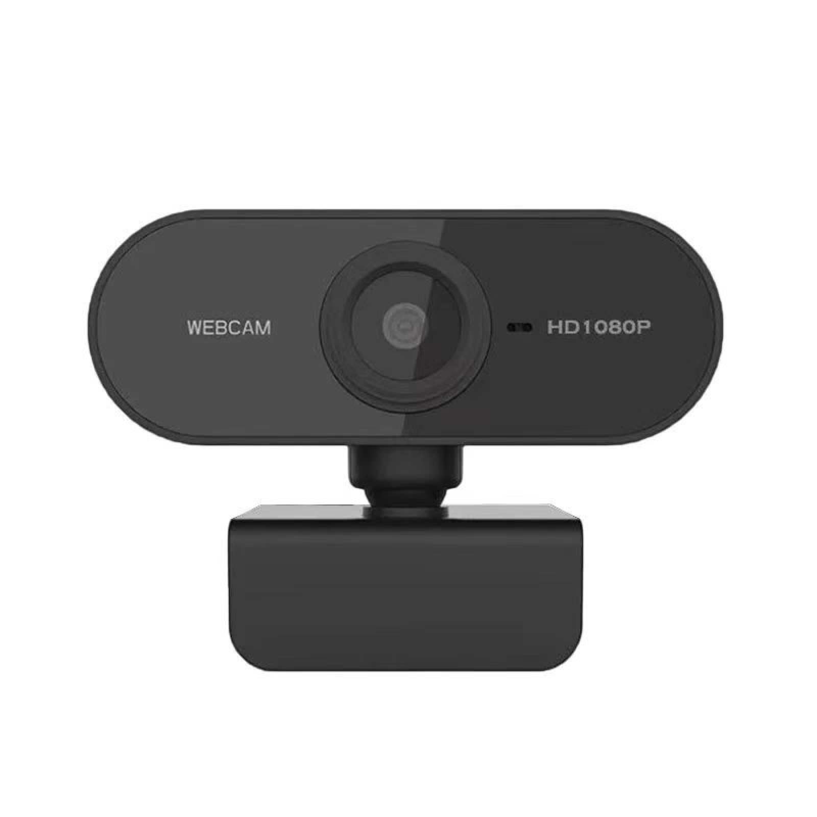 Eine schwarze HD1080P-Webcam mit einem rechteckigen Sockel.