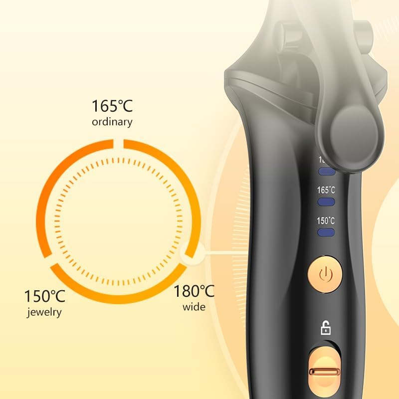 Ein glätteiser mit Temperaturanzeigen: 150°C Schmuck, 165°C normal, 180°C breit.