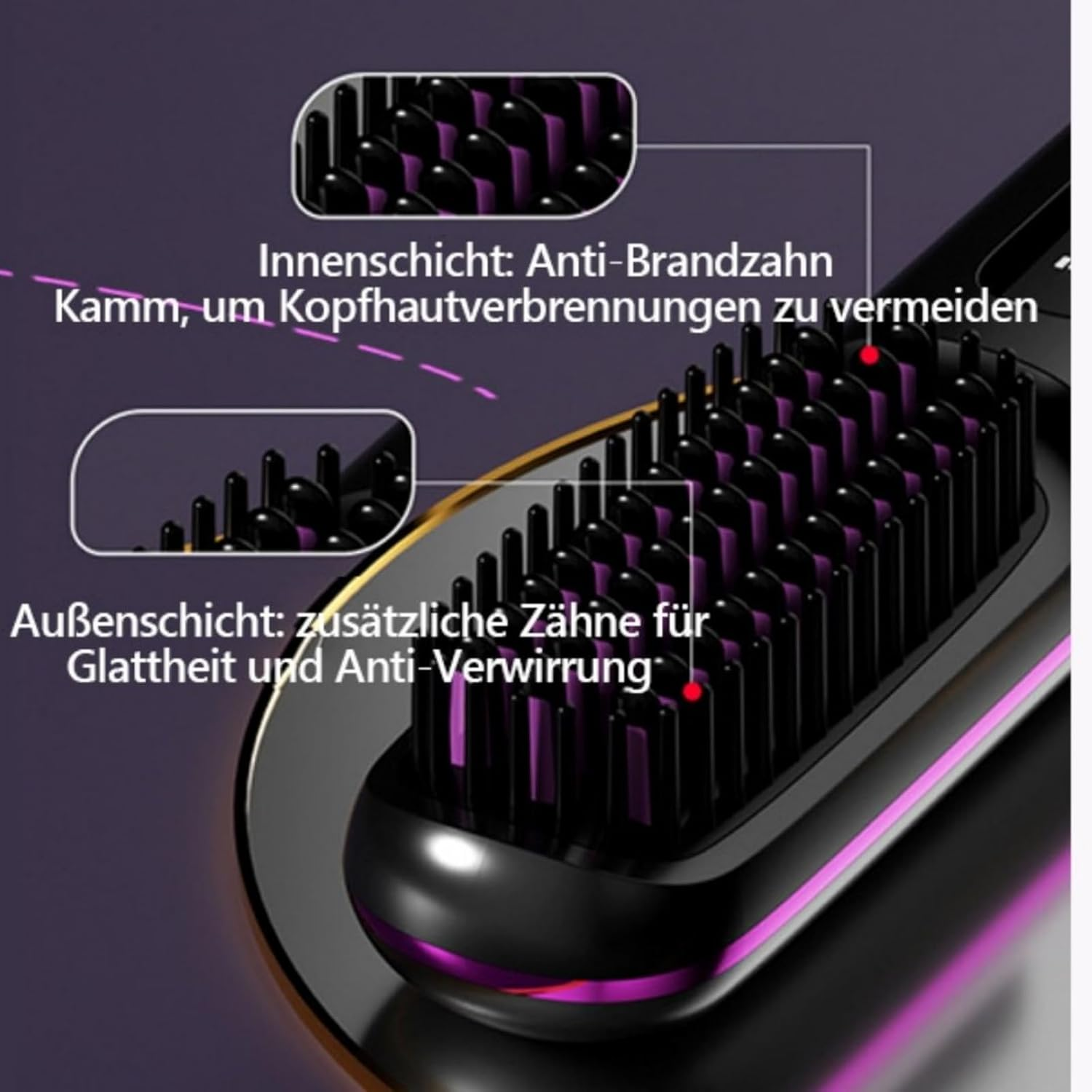 Detailansicht eines Kammaufsatzes mit inneren und äußeren Zähnen.