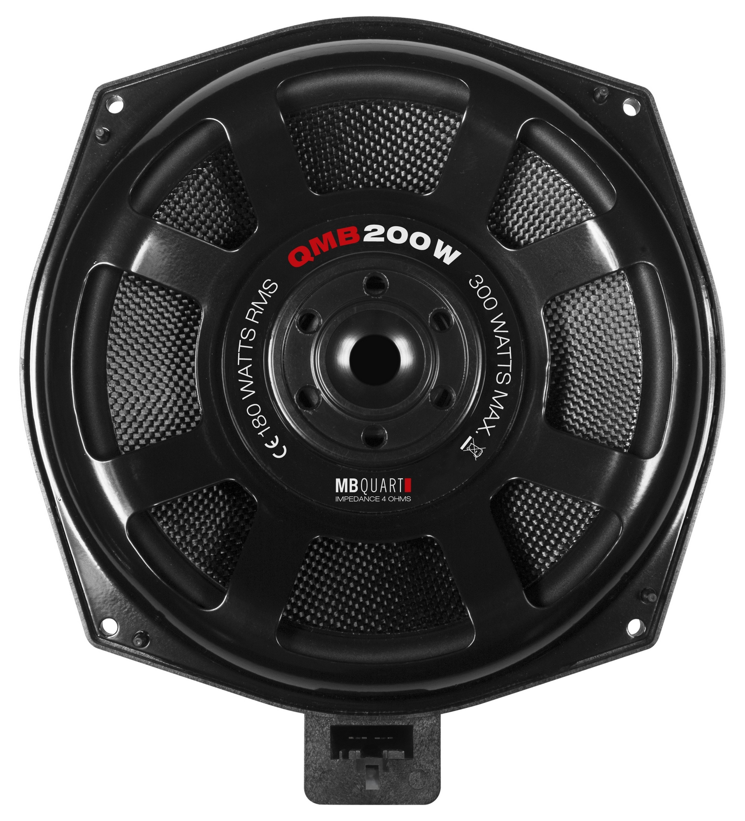 Schwarzer Lautsprecher mit Carbon-Muster, 200W RMS, 300W max.