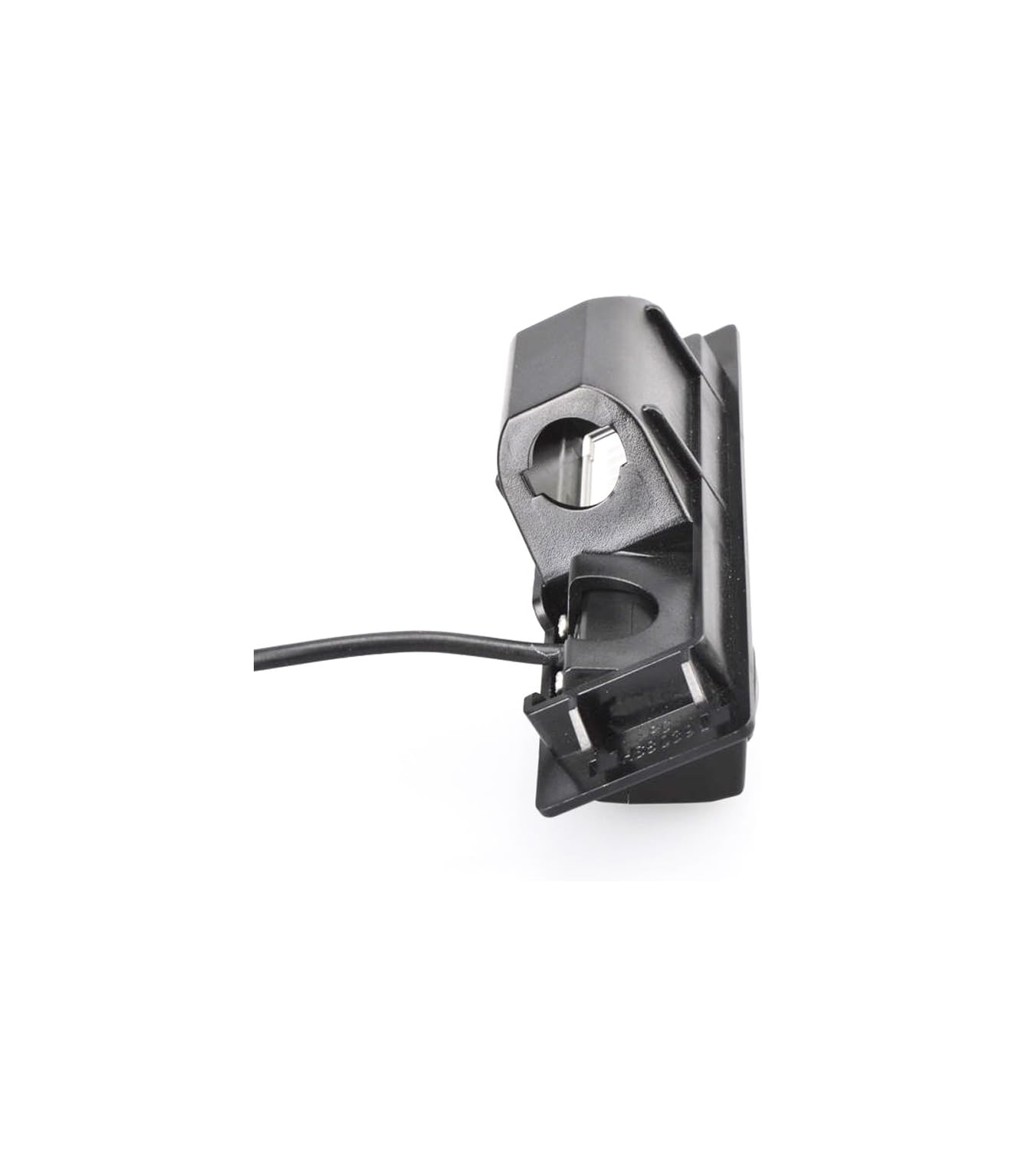Schwarzer Kamera-Adapter mit Kabel auf weißem Hintergrund.