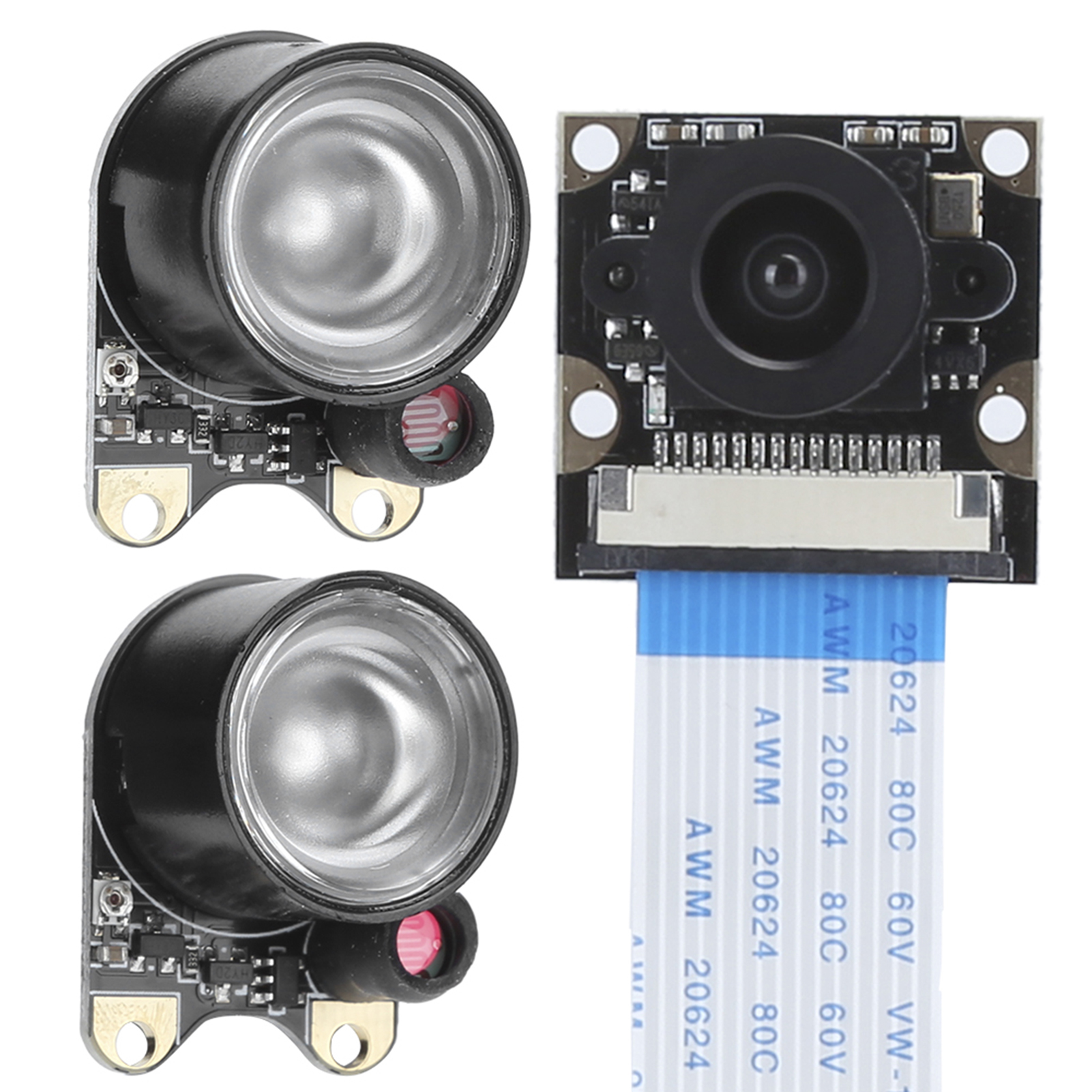 Zwei Kamerasensoren mit IR-LEDs und ein Raspberry Pi Kameramodul.