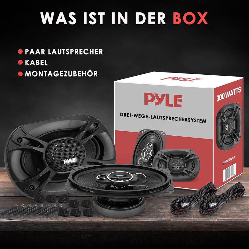 Lautsprecher, Kabel, Schrauben und Montagezubehör von Pyle.