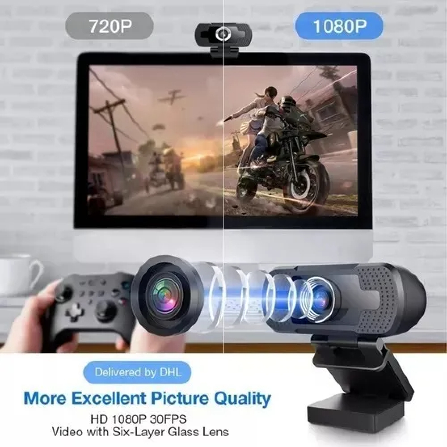 Webcam-Vergleich: 720P vs. 1080P, HD-Bild, Glaslinse.