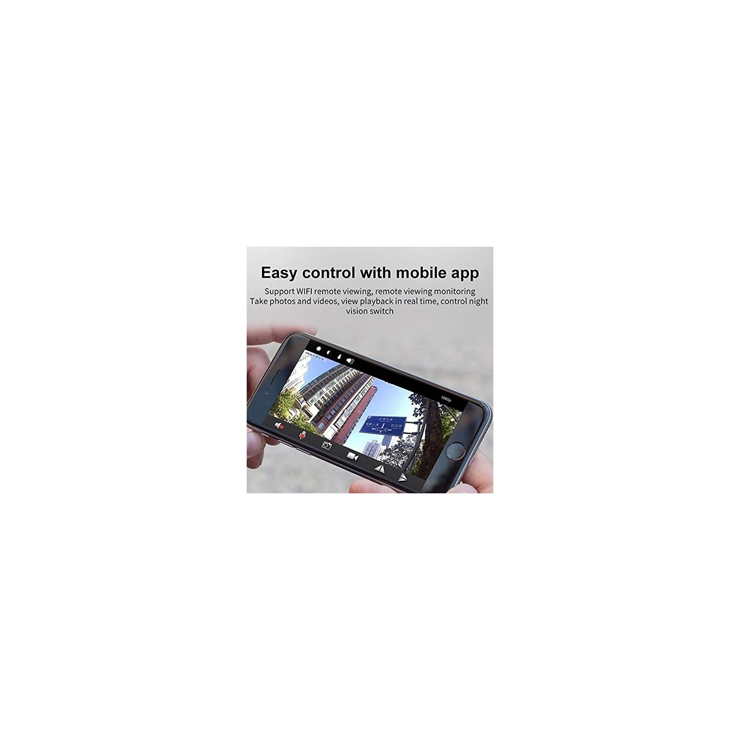 Ein Smartphone zeigt eine App mit einem Gebäude an. Einfache Steuerung mit App.