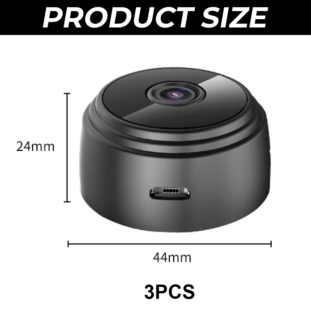 Ein kleines schwarzes Gerät mit 44mm Breite und 24mm Höhe, 3 Stück.