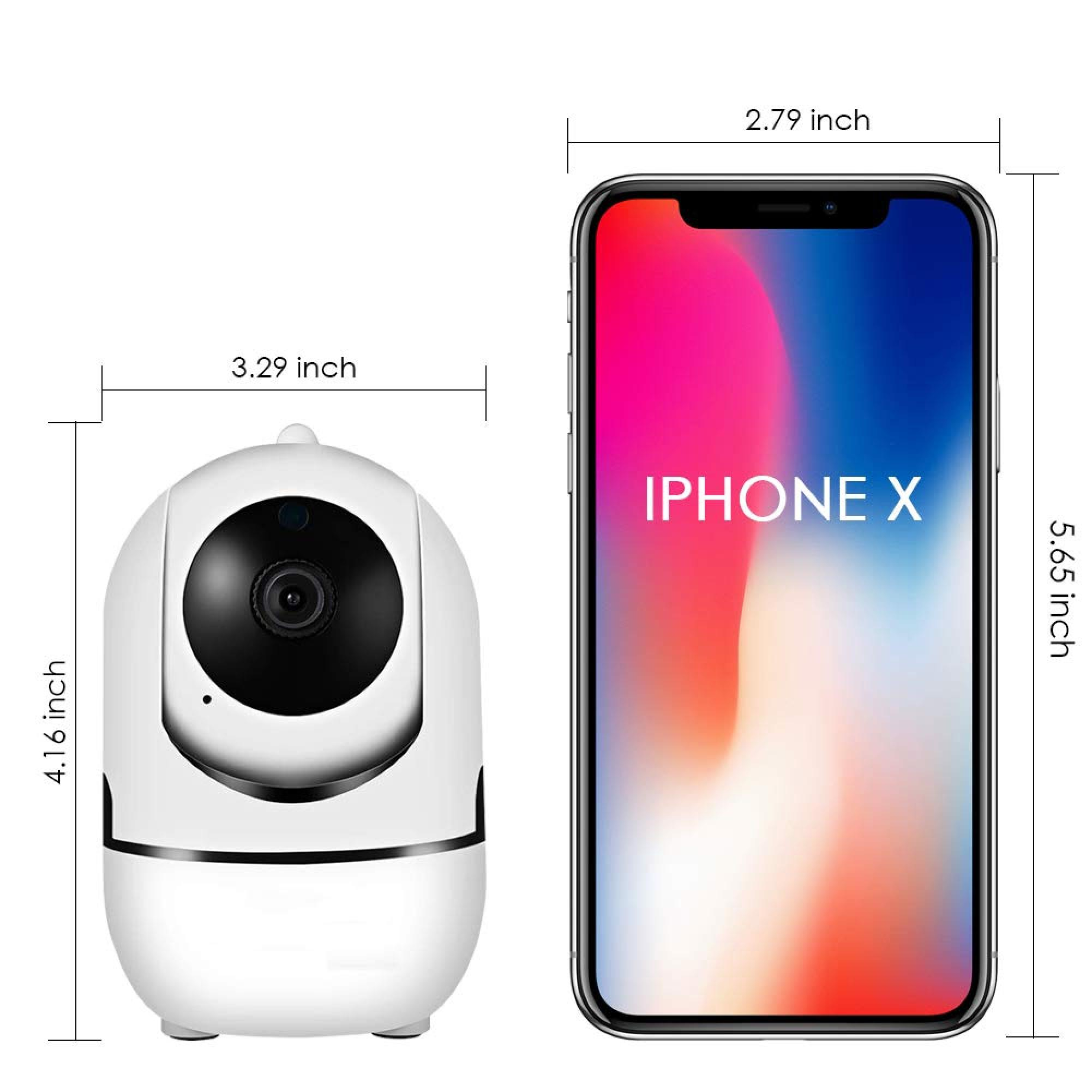 Ein weißer Überwachungsmonitor neben einem iPhone X mit farbigem Hintergrund.