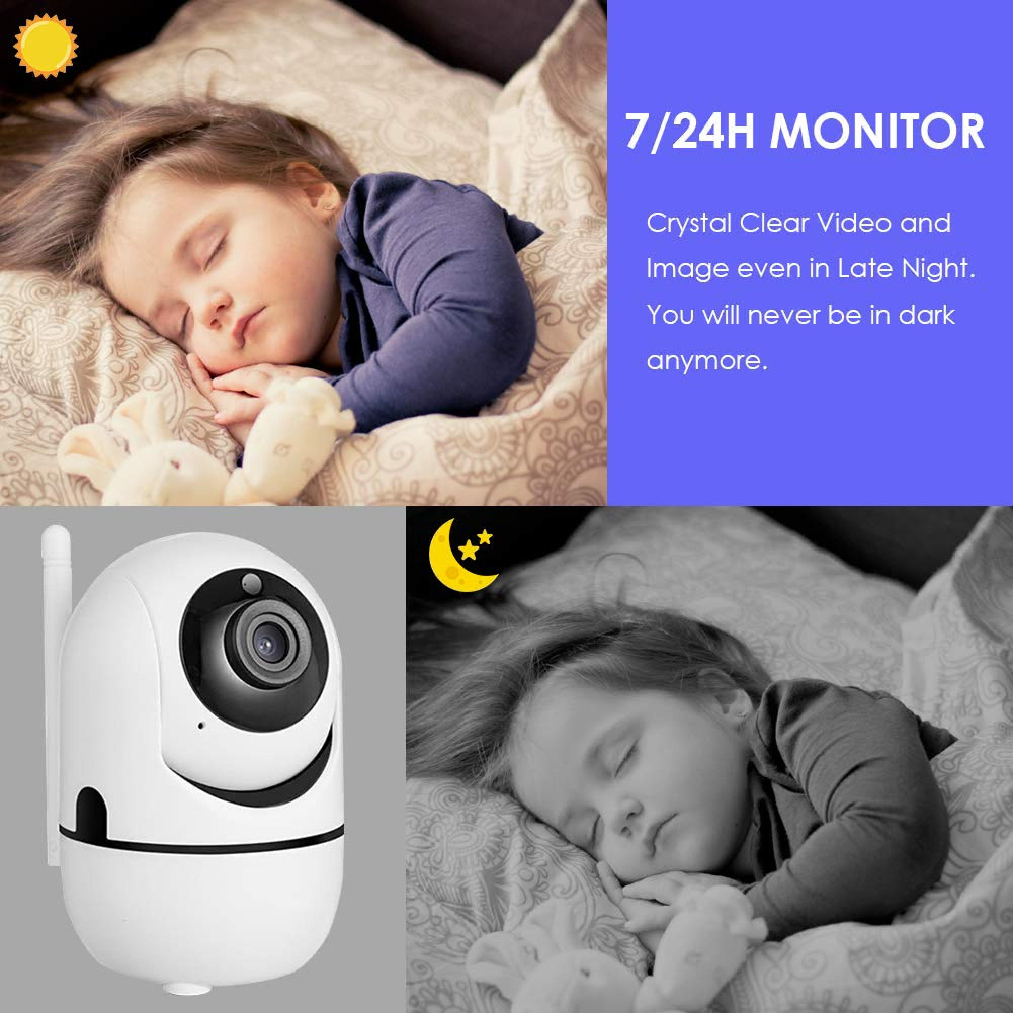 Ein Baby schläft neben einem Monitor und einem Babyfon.