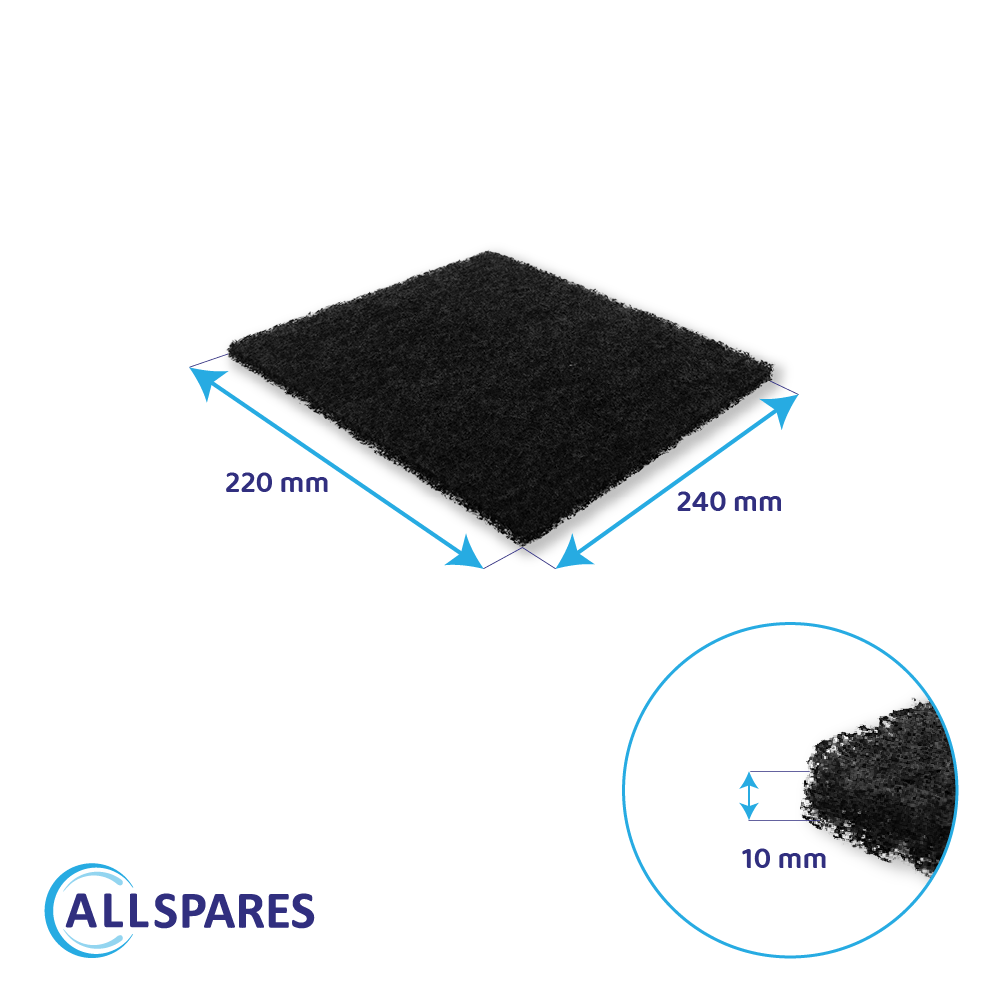 Spugna filtro nera, dimensioni 220x240x10 mm, logo Allspares.