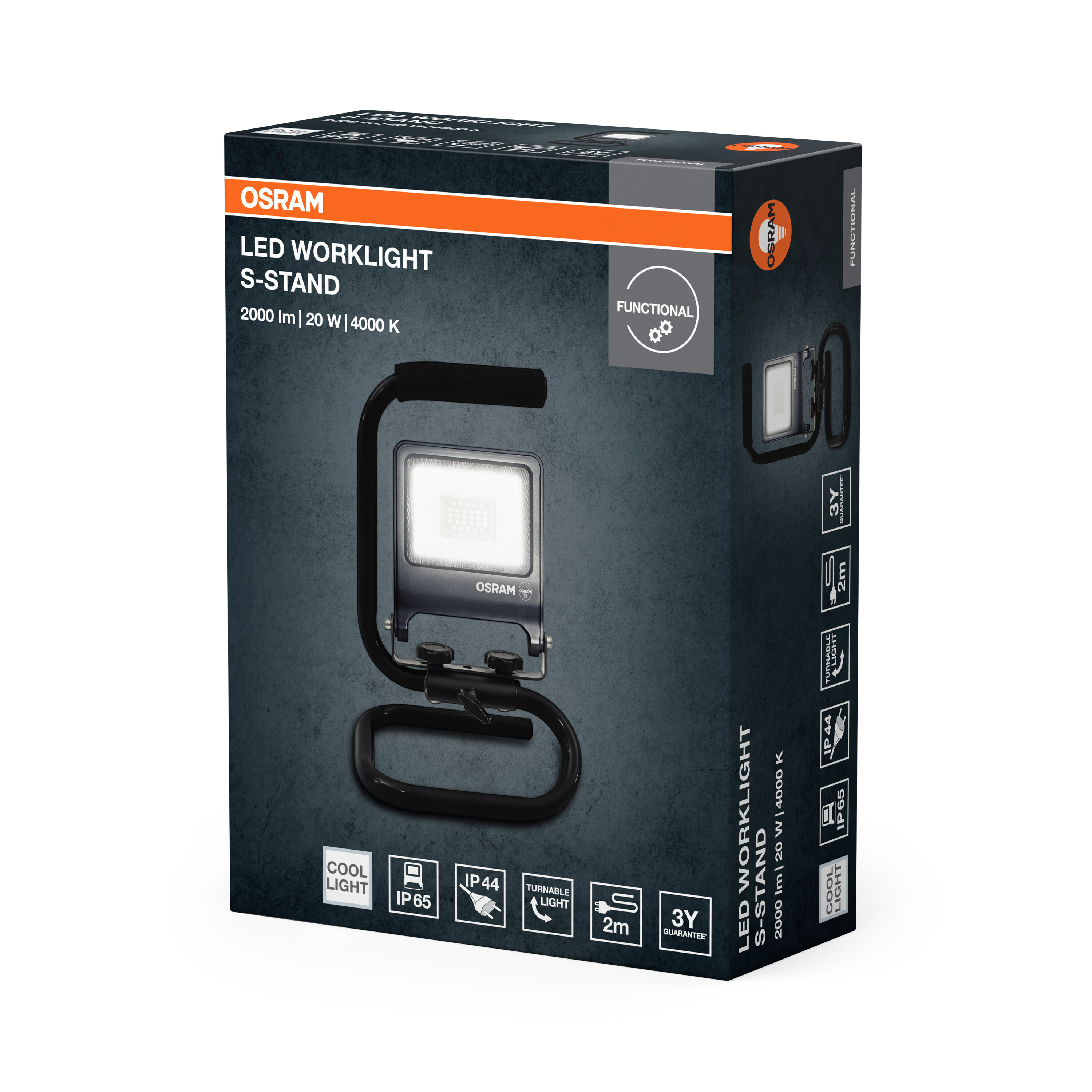 Osram LED Arbeitslicht S-Stand auf Kartonverpackung, 2000 lm, 20 W, 4000 K, IP65.
